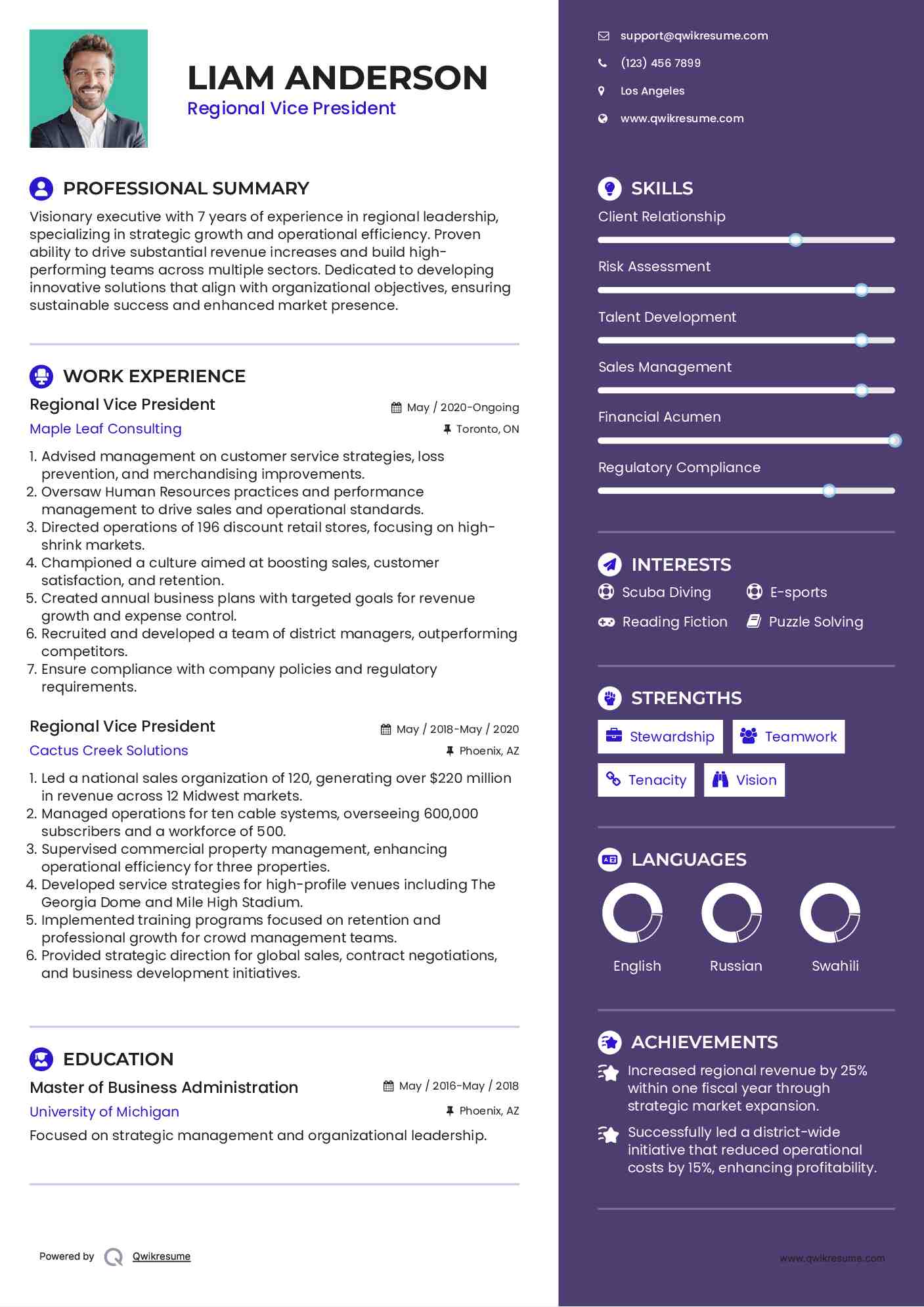 Regional Vice President Resume Template