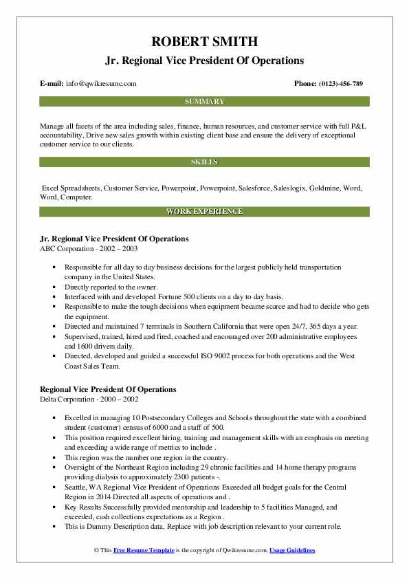 Regional Vice President Of Operations - Regional Vice President Of Operations 1588055634 Pdf 