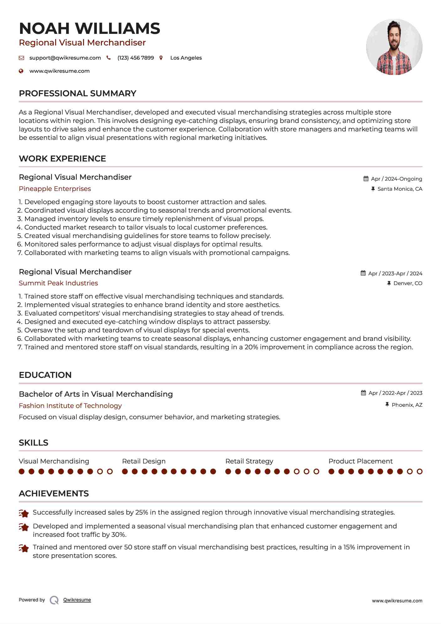 Regional Visual Merchandiser Resume Sample