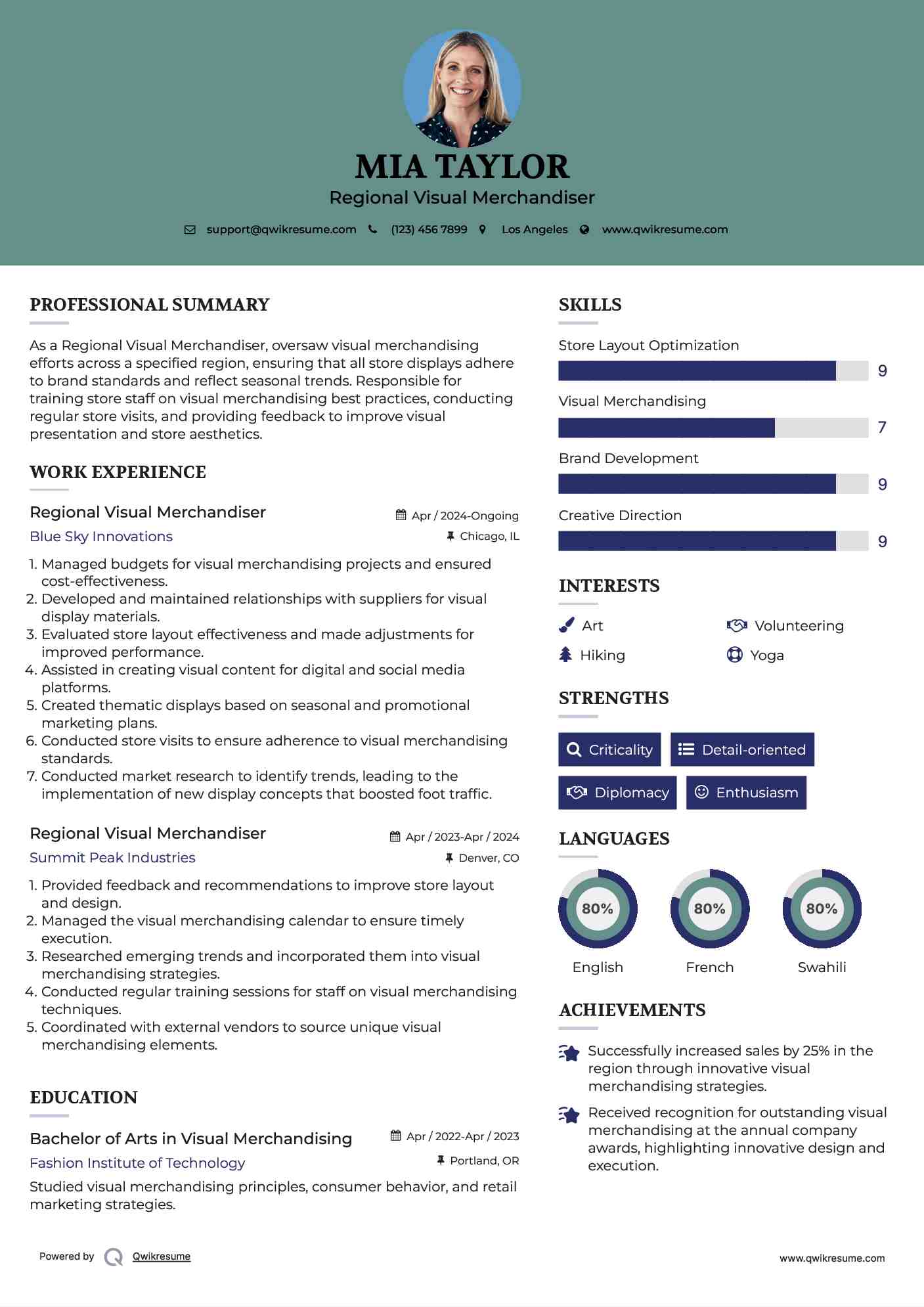 Regional Visual Merchandiser Resume Model