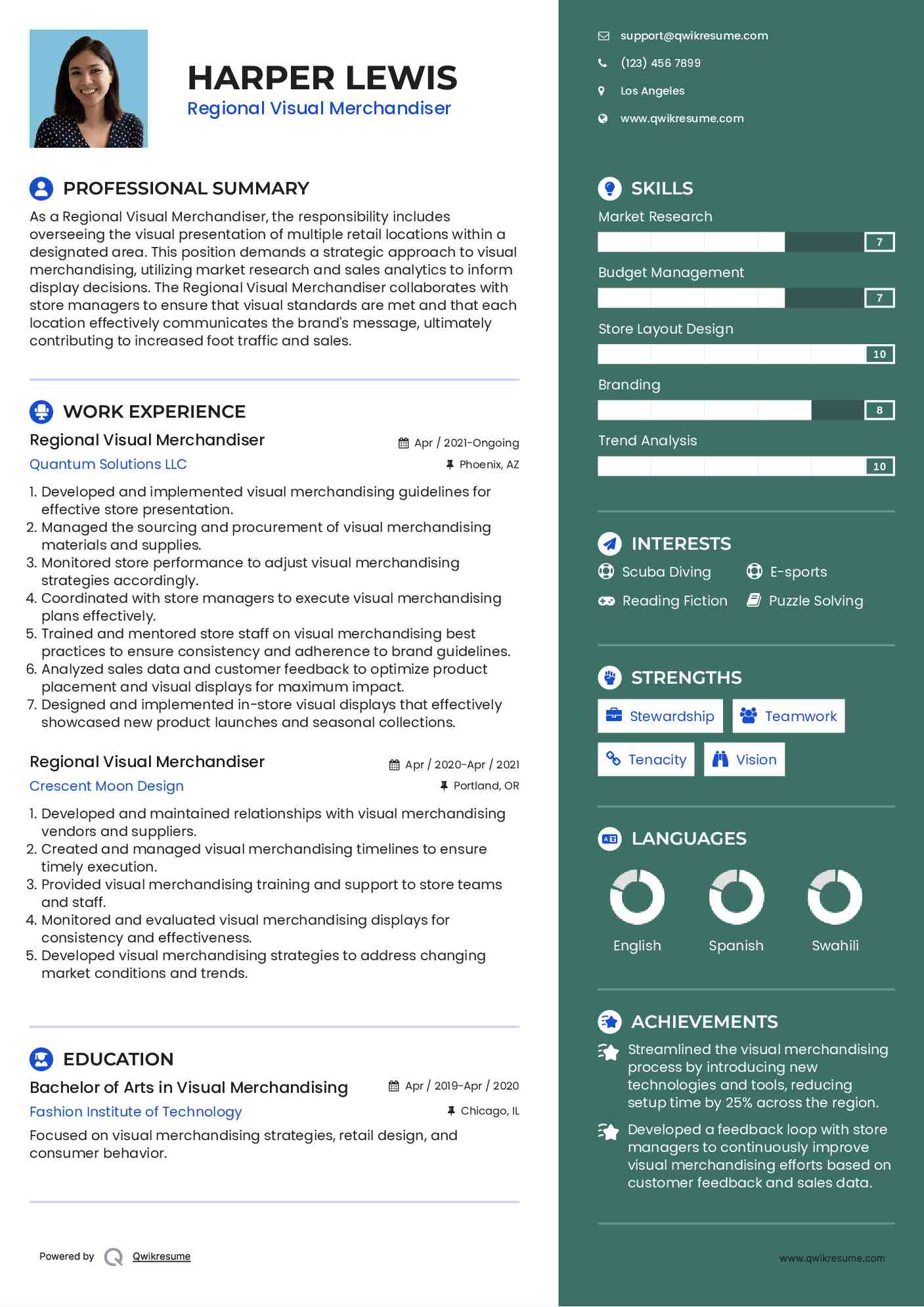 Regional Visual Merchandiser Resume Format
