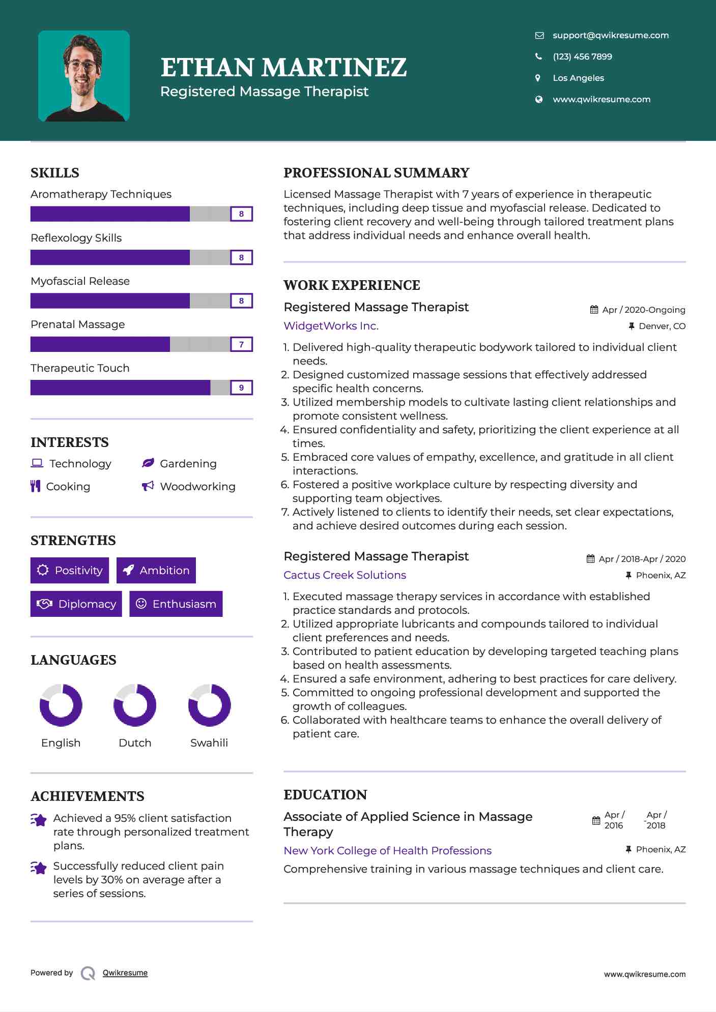 Registered Massage Therapist Resume Model