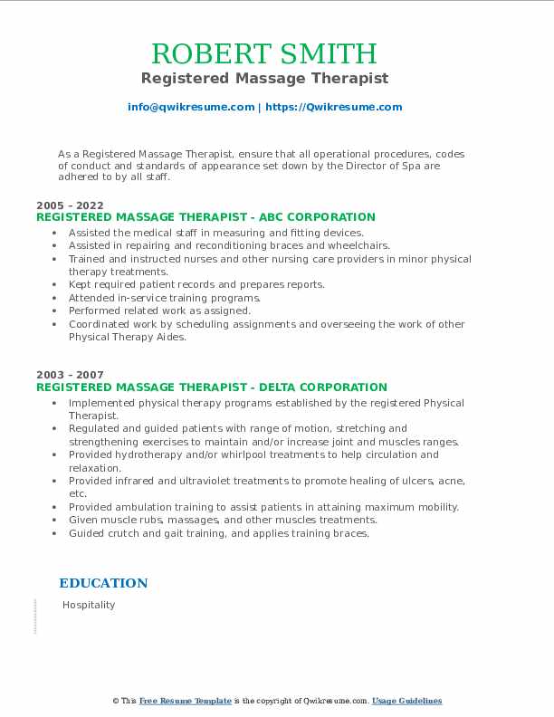 Registered Massage Therapist Resume - Registered Massage Therapist 1654674062 Pdf 