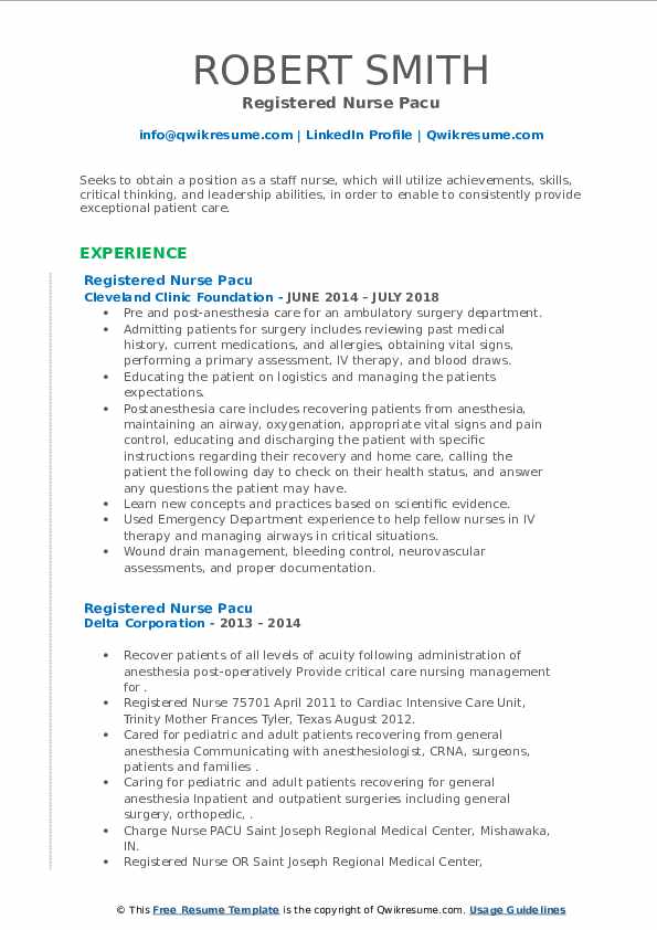 Registered Nurse Pacu Resume Samples - Registered Nurse Pacu 1620811344 Pdf 