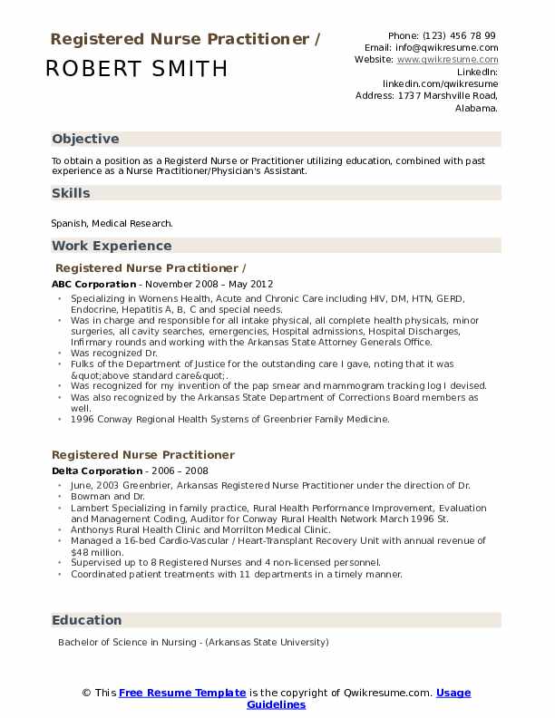 Registered Nurse Practitioner Resume - Registered Nurse Practitioner 1591764454 Pdf 