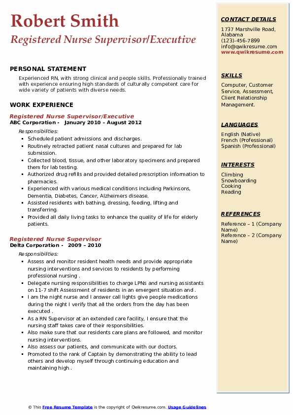 Registered Nurse Supervisor Resume - Registered Nurse Supervisor 1586152381 Pdf 