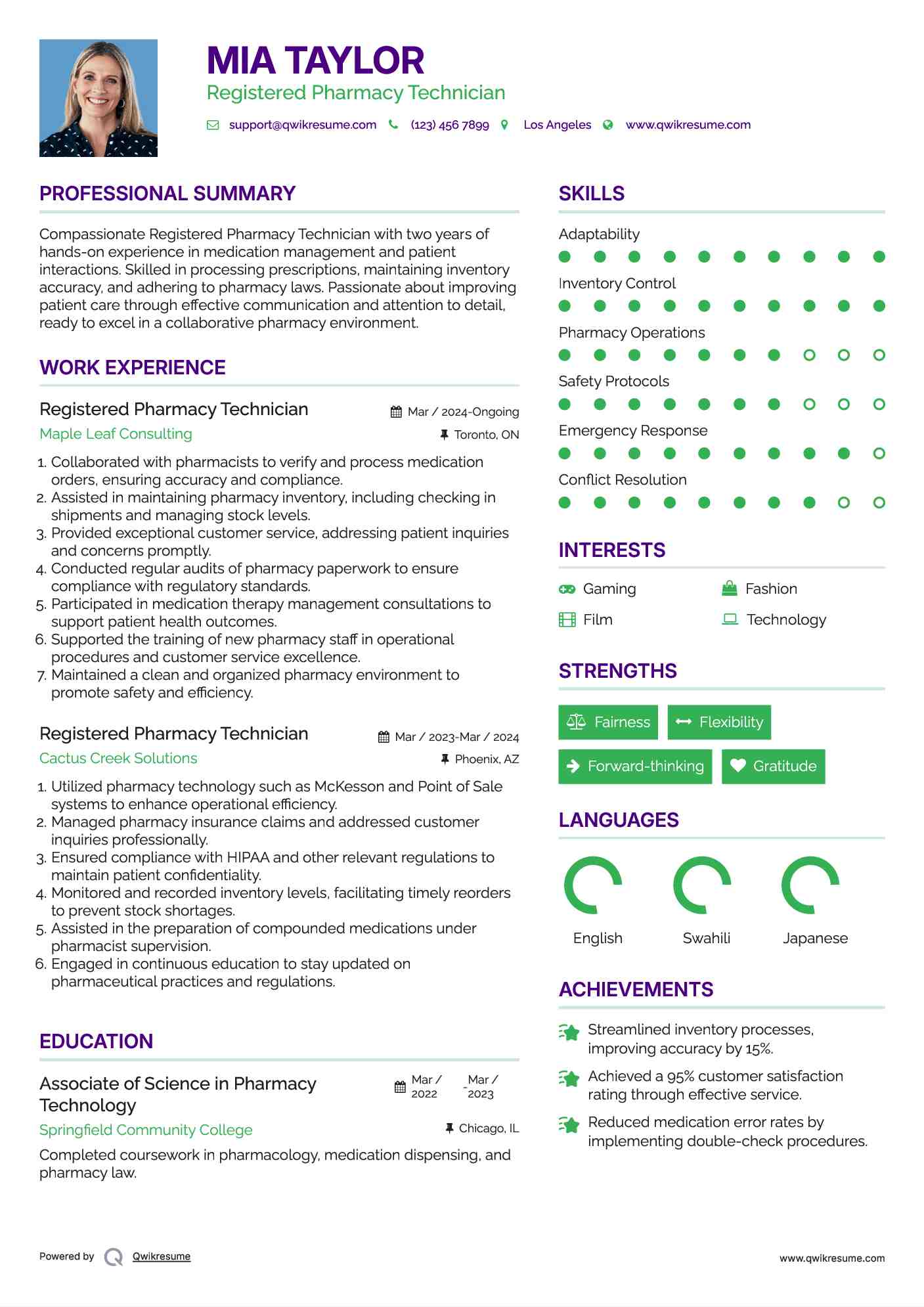 Registered Pharmacy Technician Resume Model