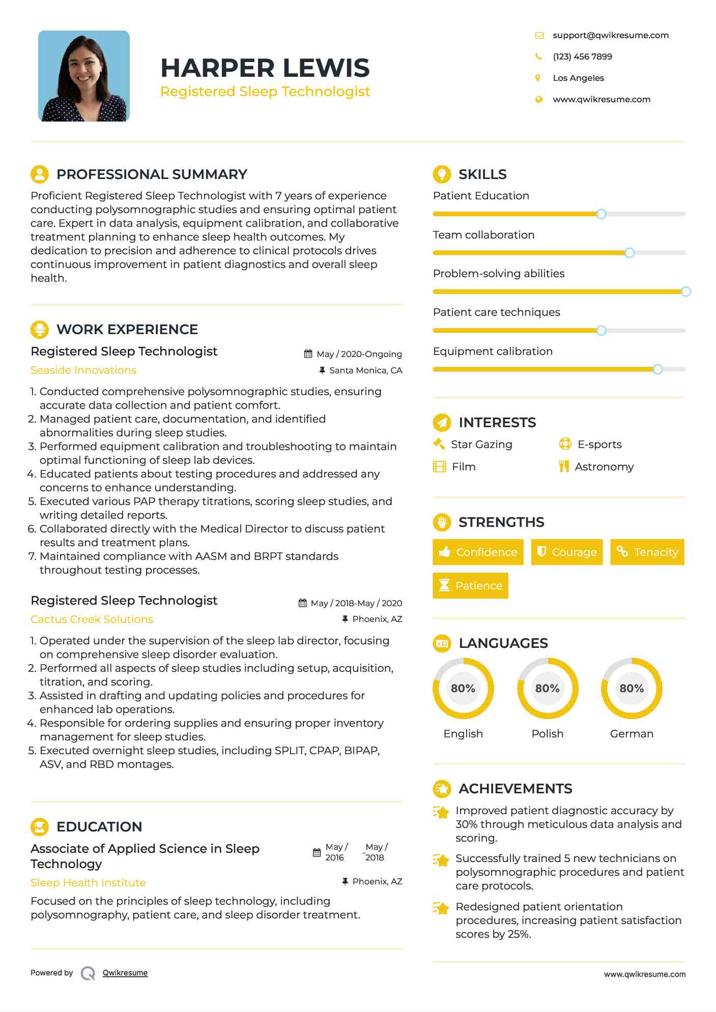 Registered Sleep Technologist Resume Format