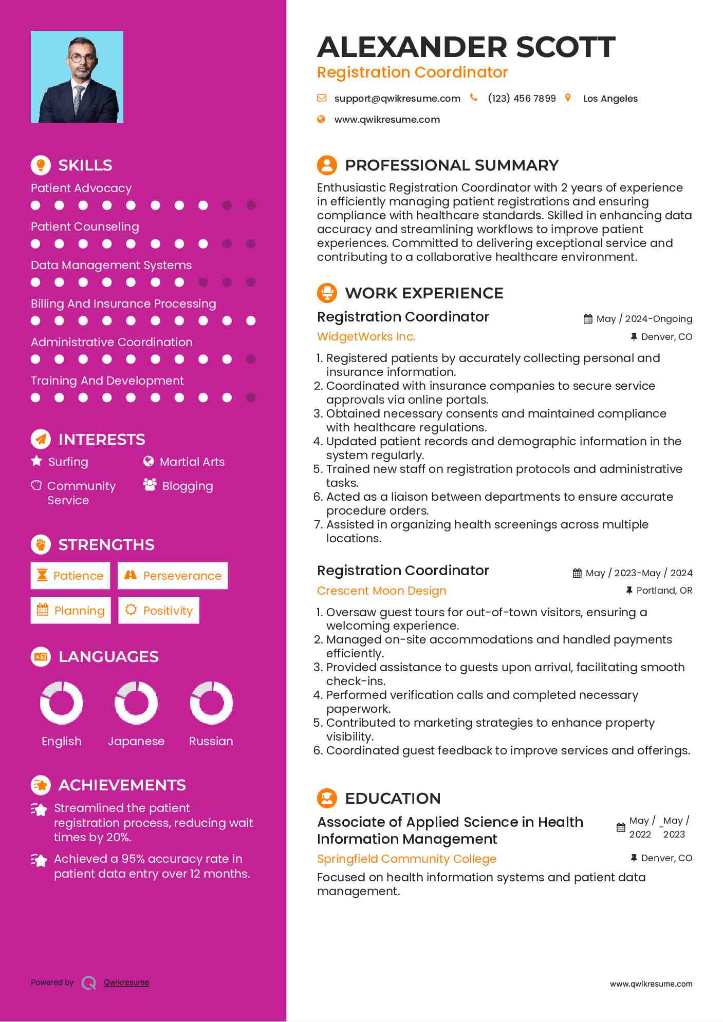 Registration Coordinator Resume Template
