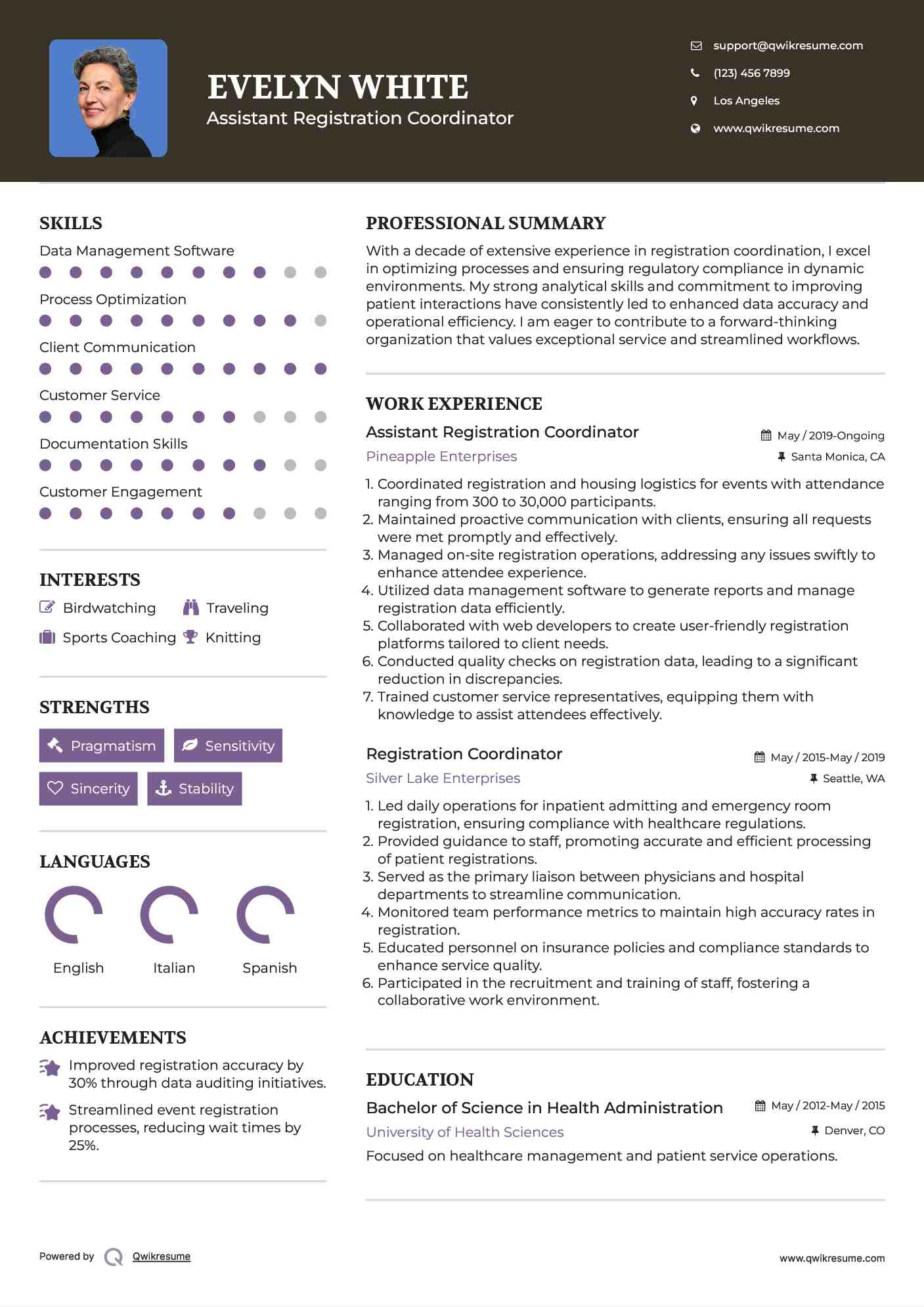 Assistant Registration Coordinator Resume Format