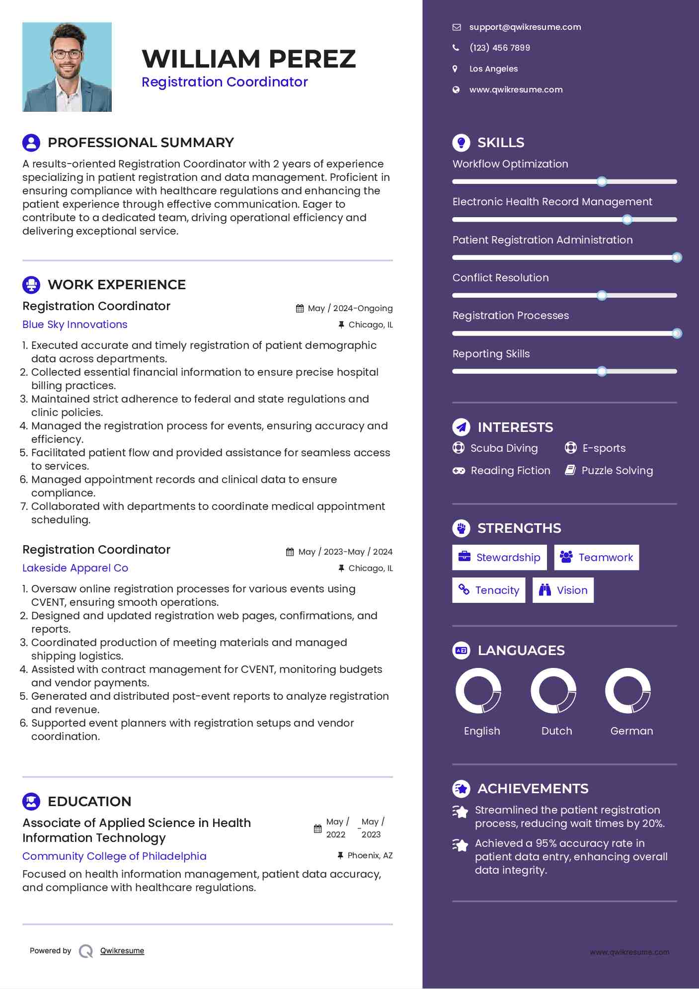 Registration Coordinator Resume Format