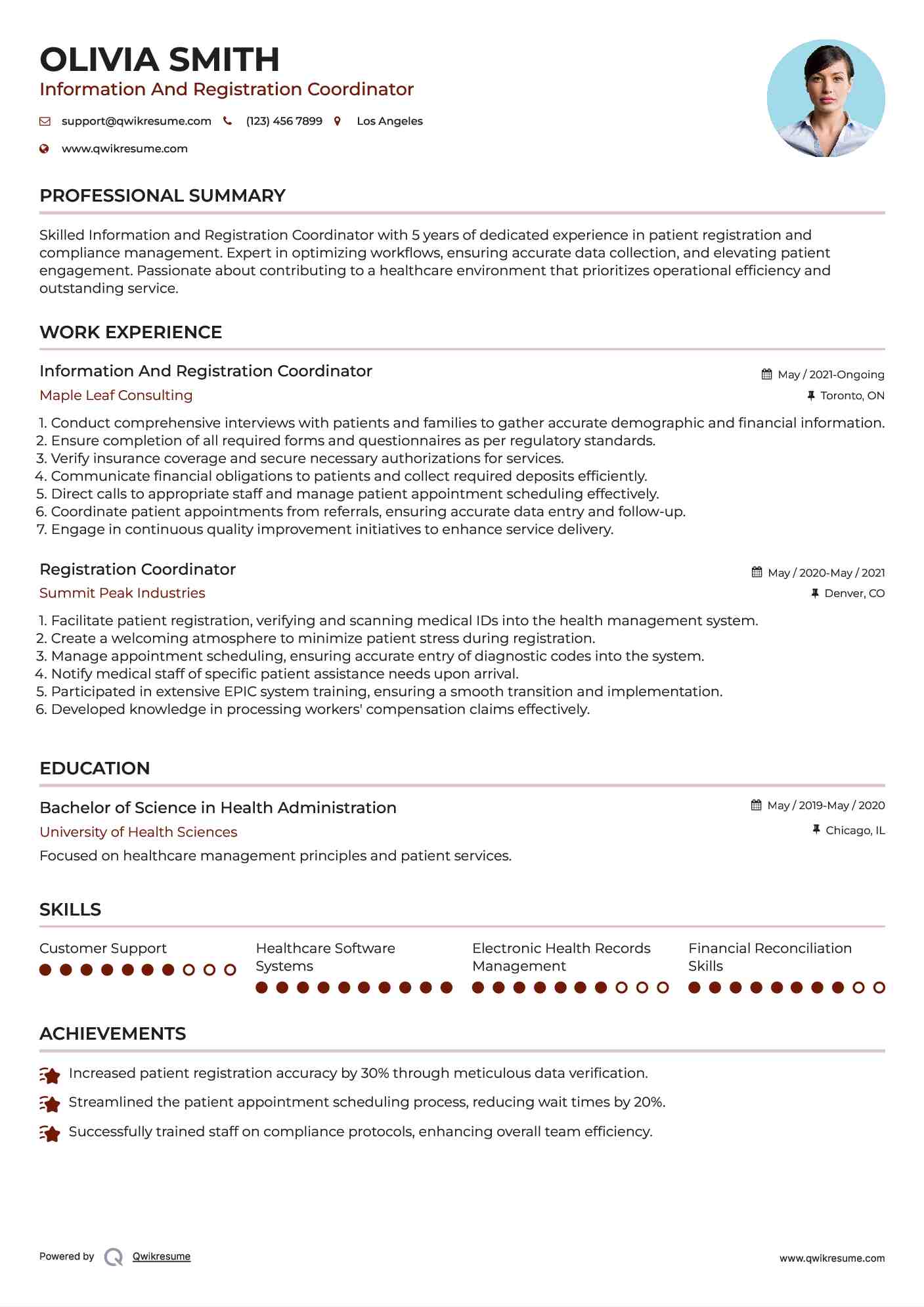 Information And Registration Coordinator Resume Template