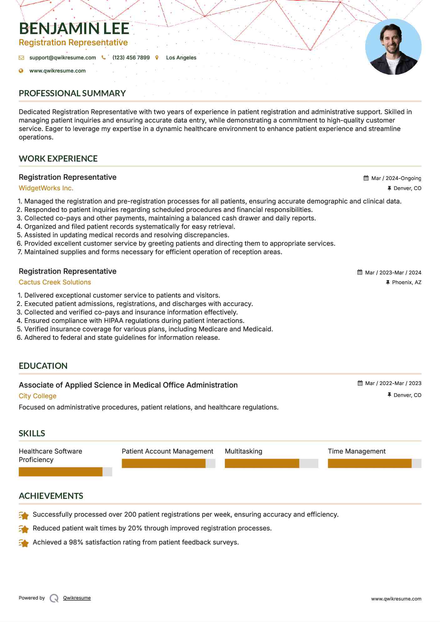 Registration Representative Resume Model
