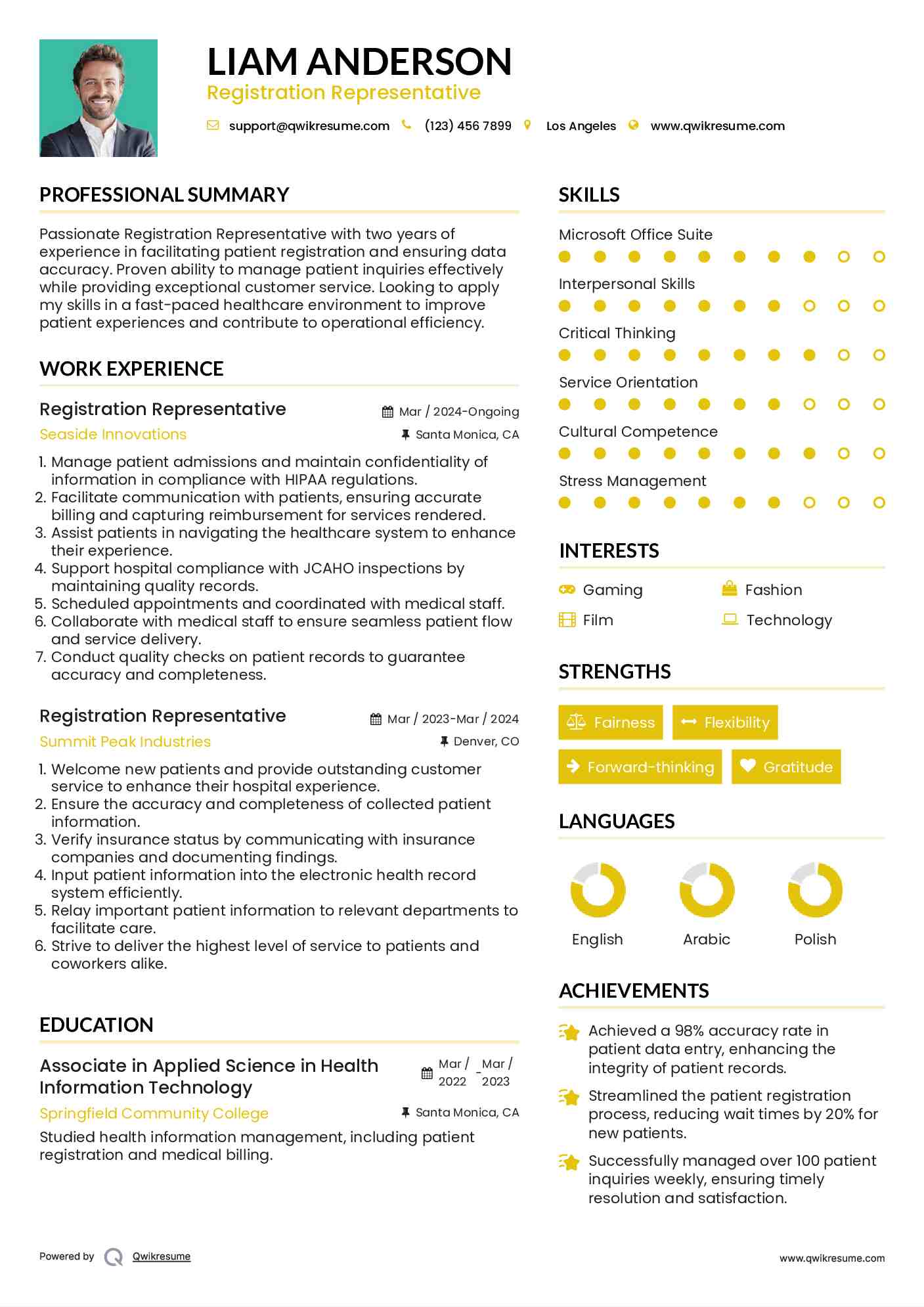 Registration Representative Resume Template