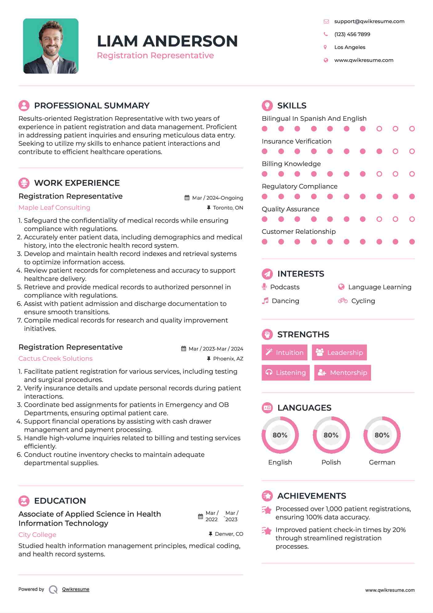 Registration Representative Resume Template