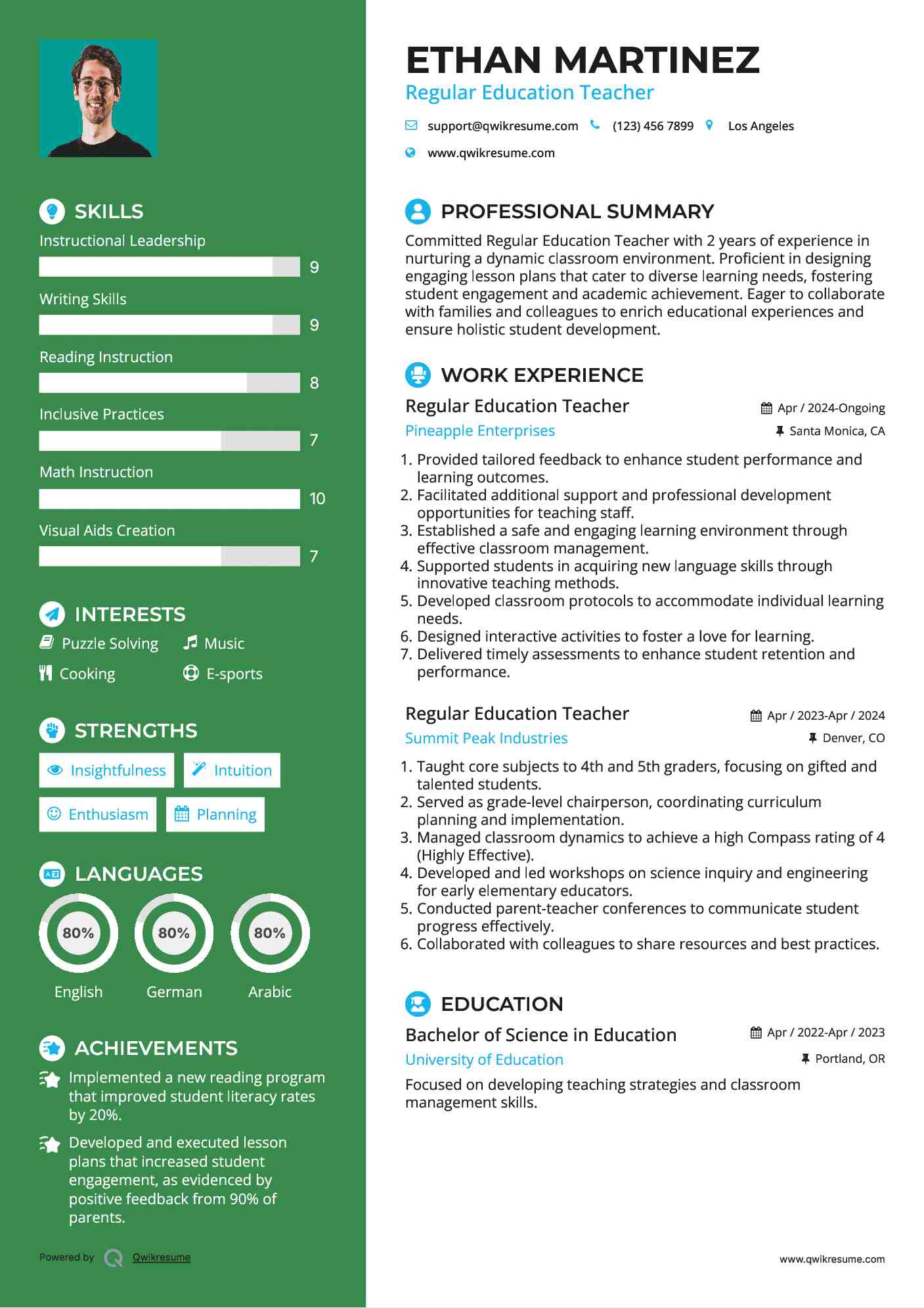 Regular Education Teacher Resume Format