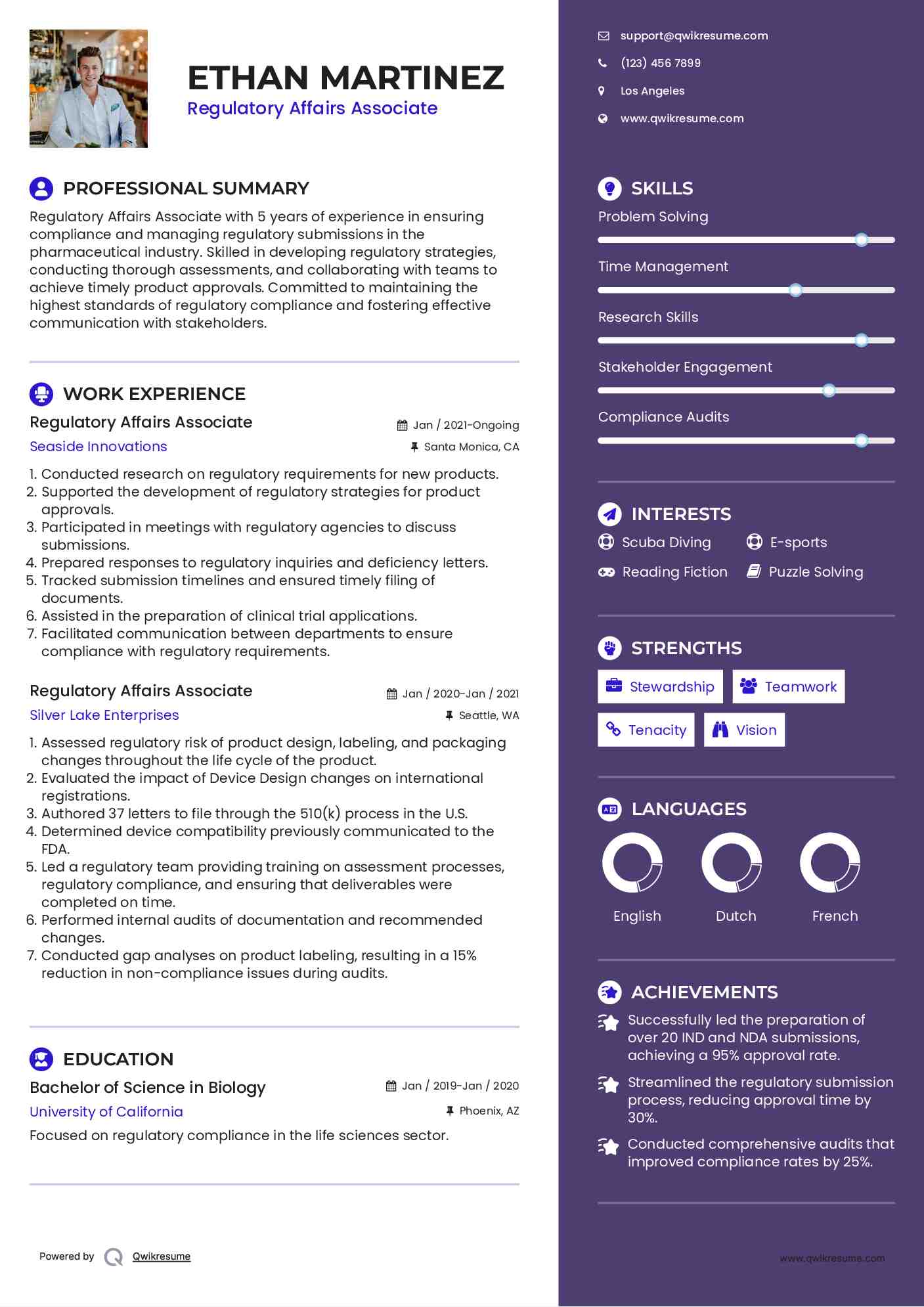 Regulatory Affairs Associate Resume Template