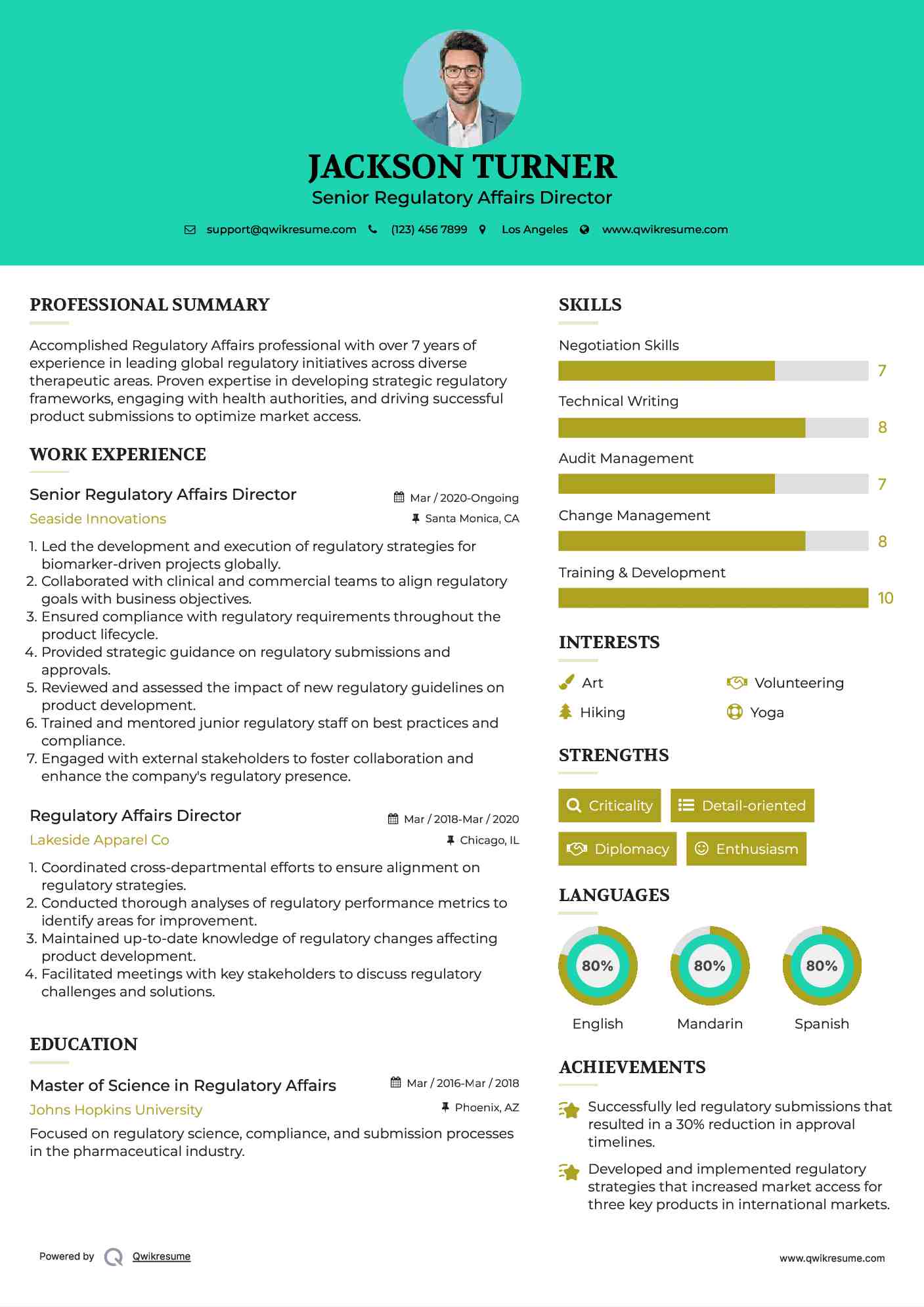 Senior Regulatory Affairs Director Resume Format