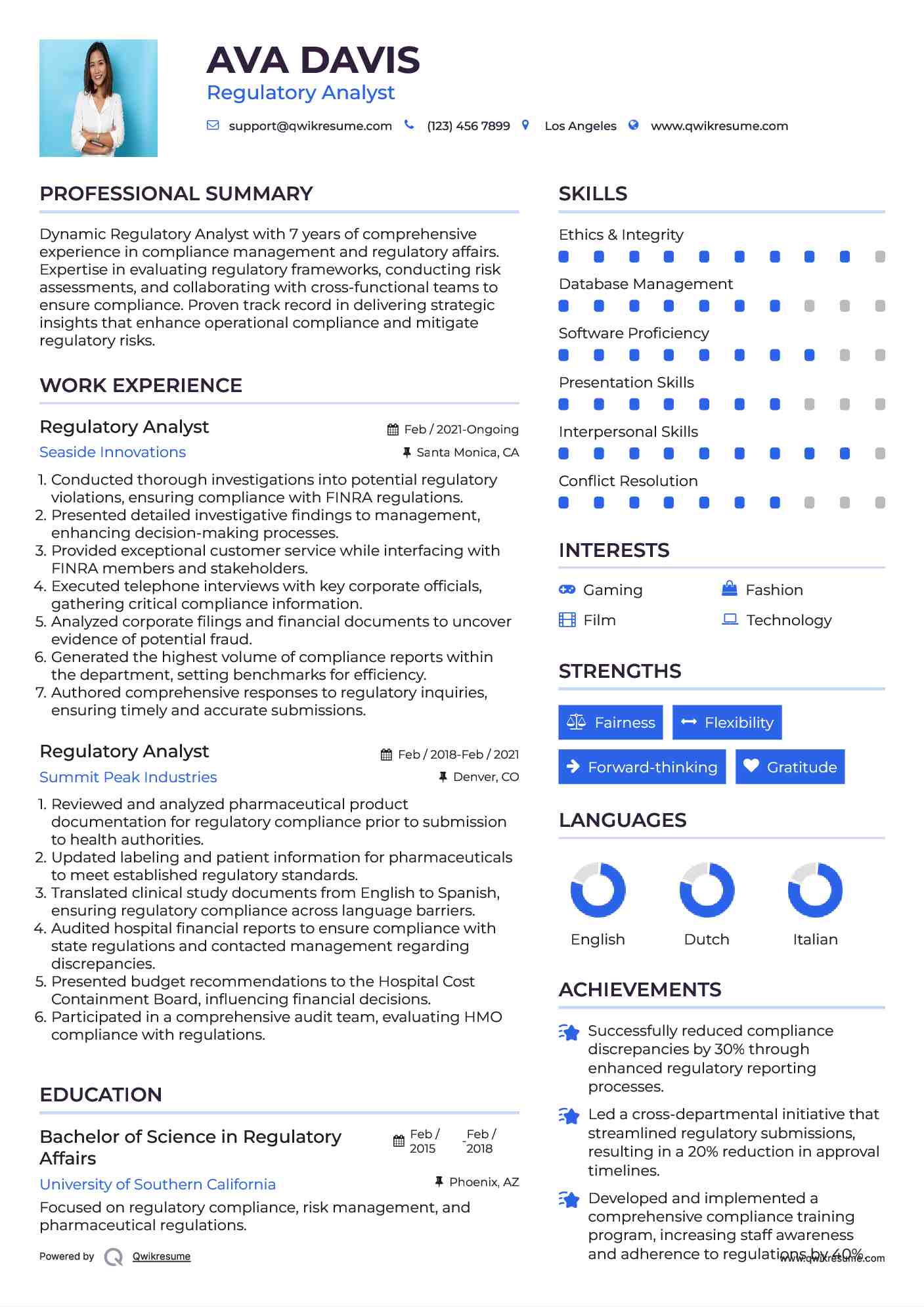 Regulatory Analyst Resume Format