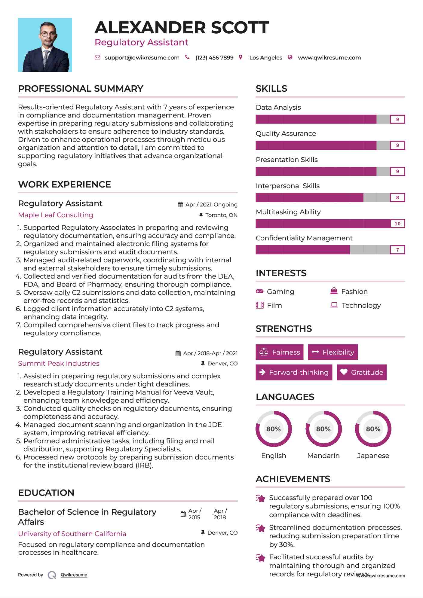 Regulatory Assistant Resume Format