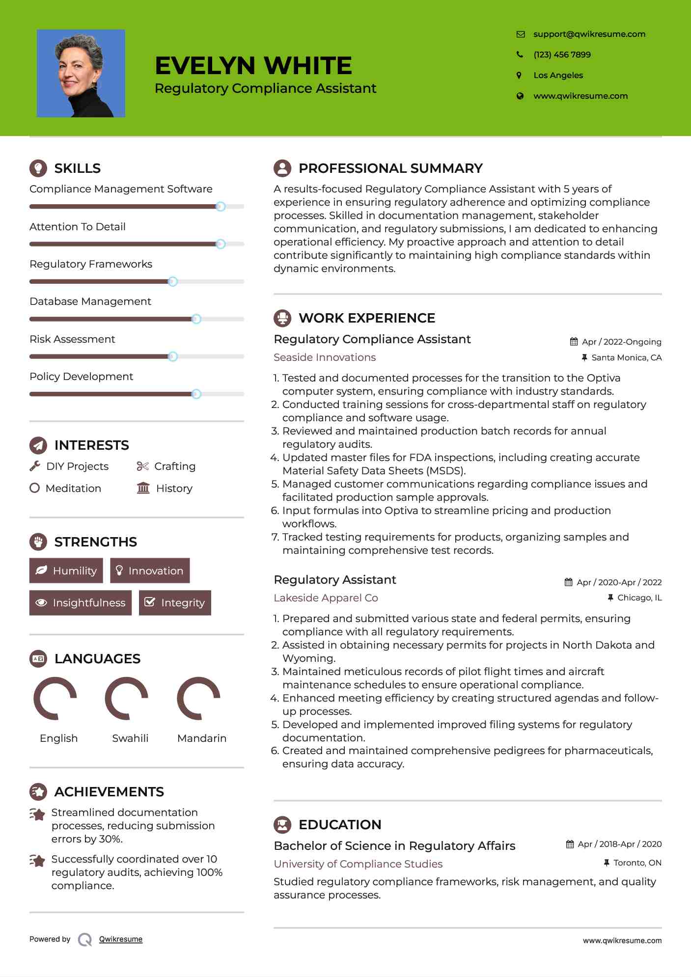 Regulatory Assistant Resume Samples QwikResume
