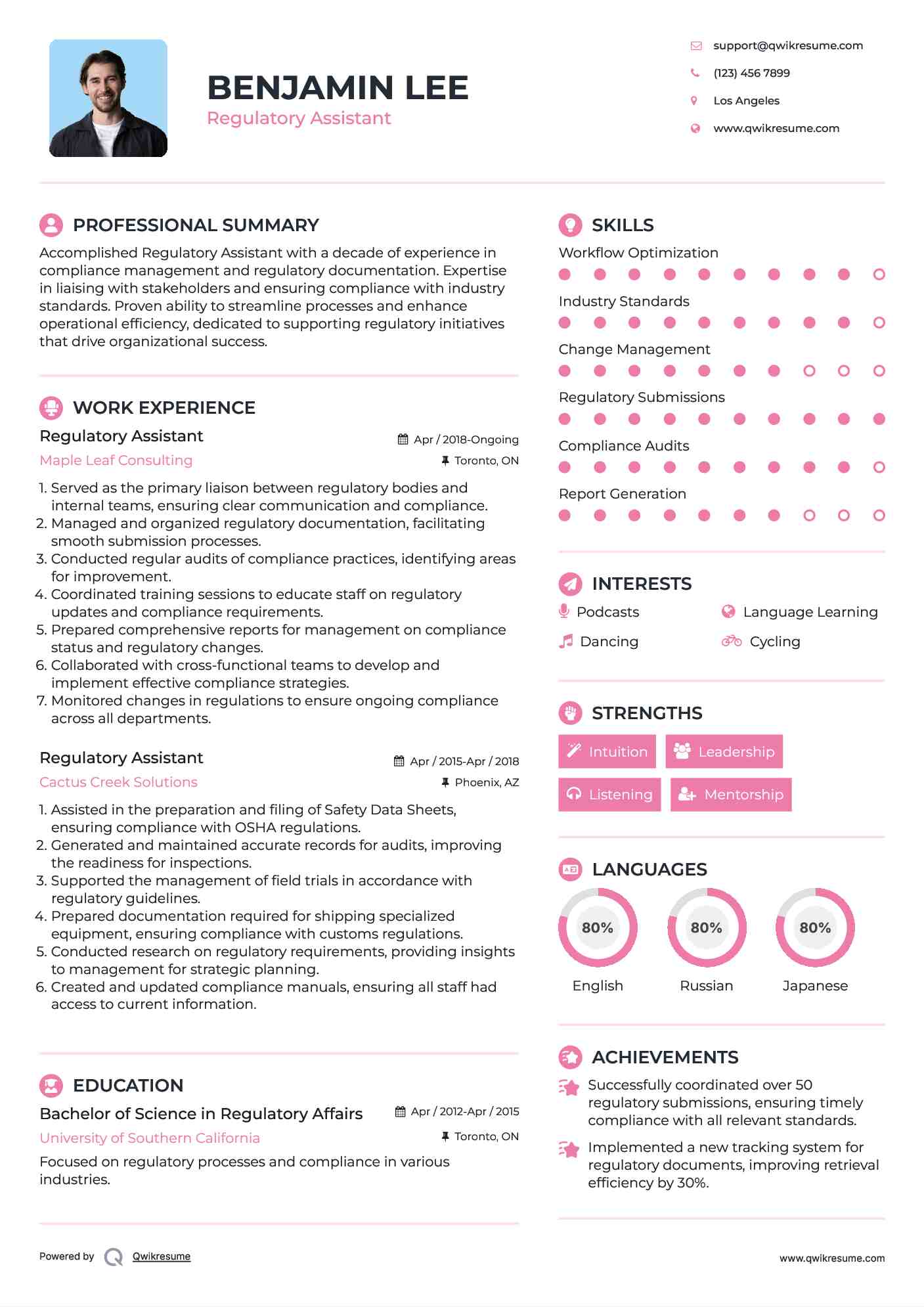 Regulatory Assistant Resume Samples QwikResume