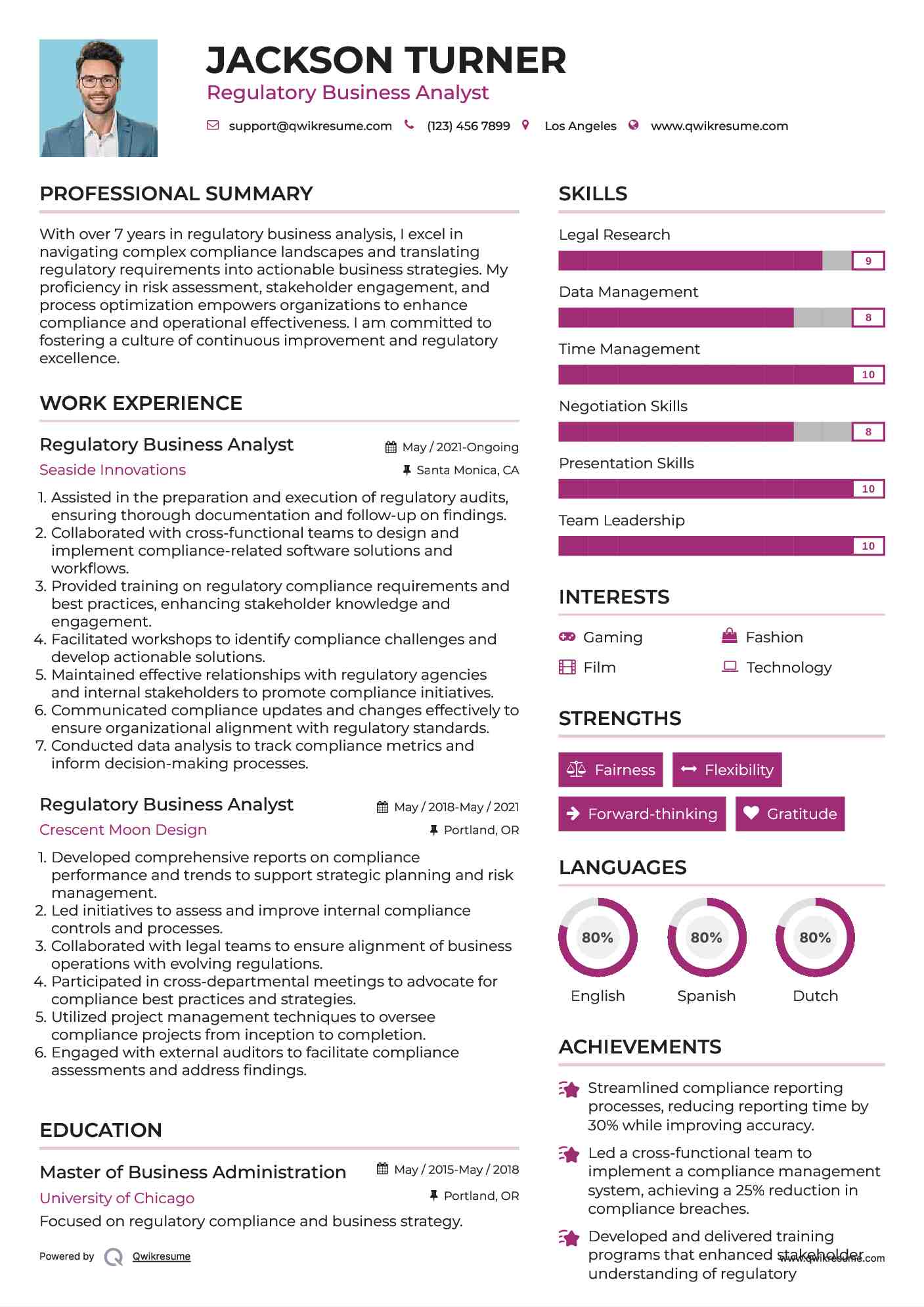 Regulatory Business Analyst Resume Model