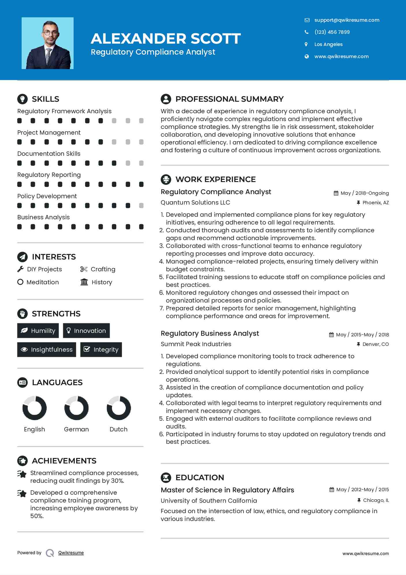 Regulatory Compliance Analyst Resume Sample