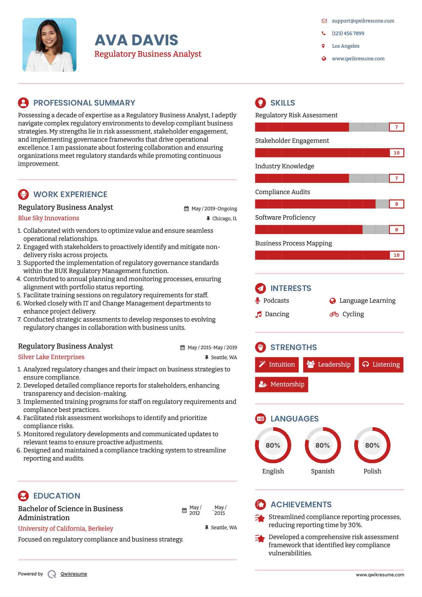 Regulatory Business Analyst Resume Template