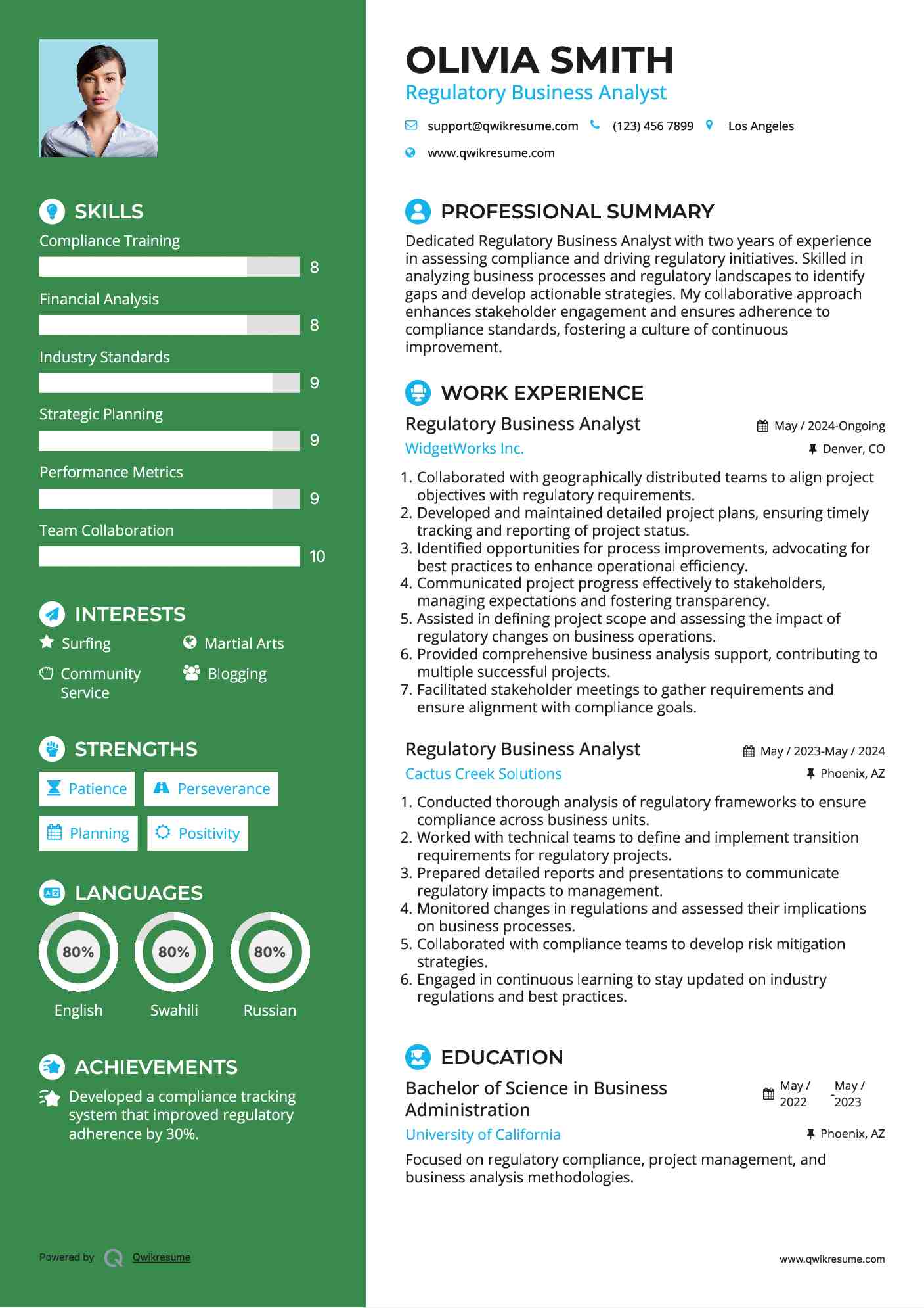Regulatory Business Analyst Resume Format