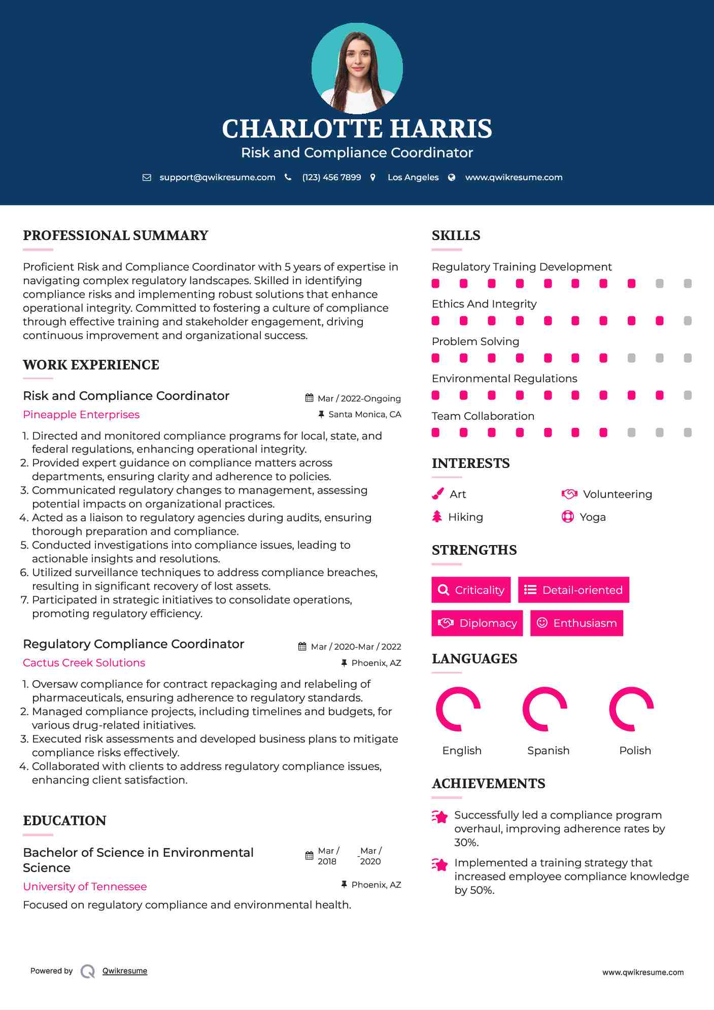 Risk and Compliance Coordinator Resume Template