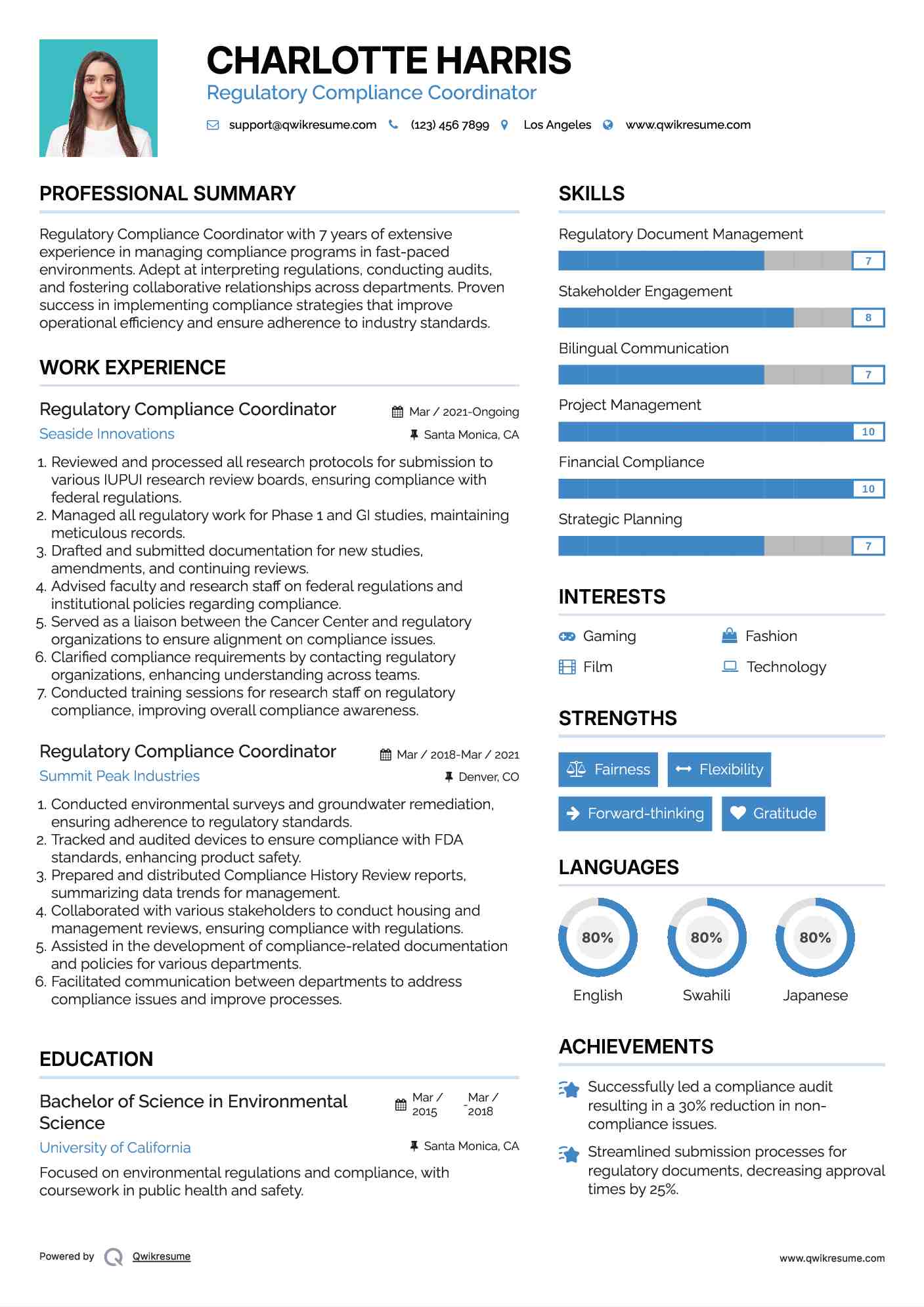 Regulatory Compliance Coordinator Resume Format