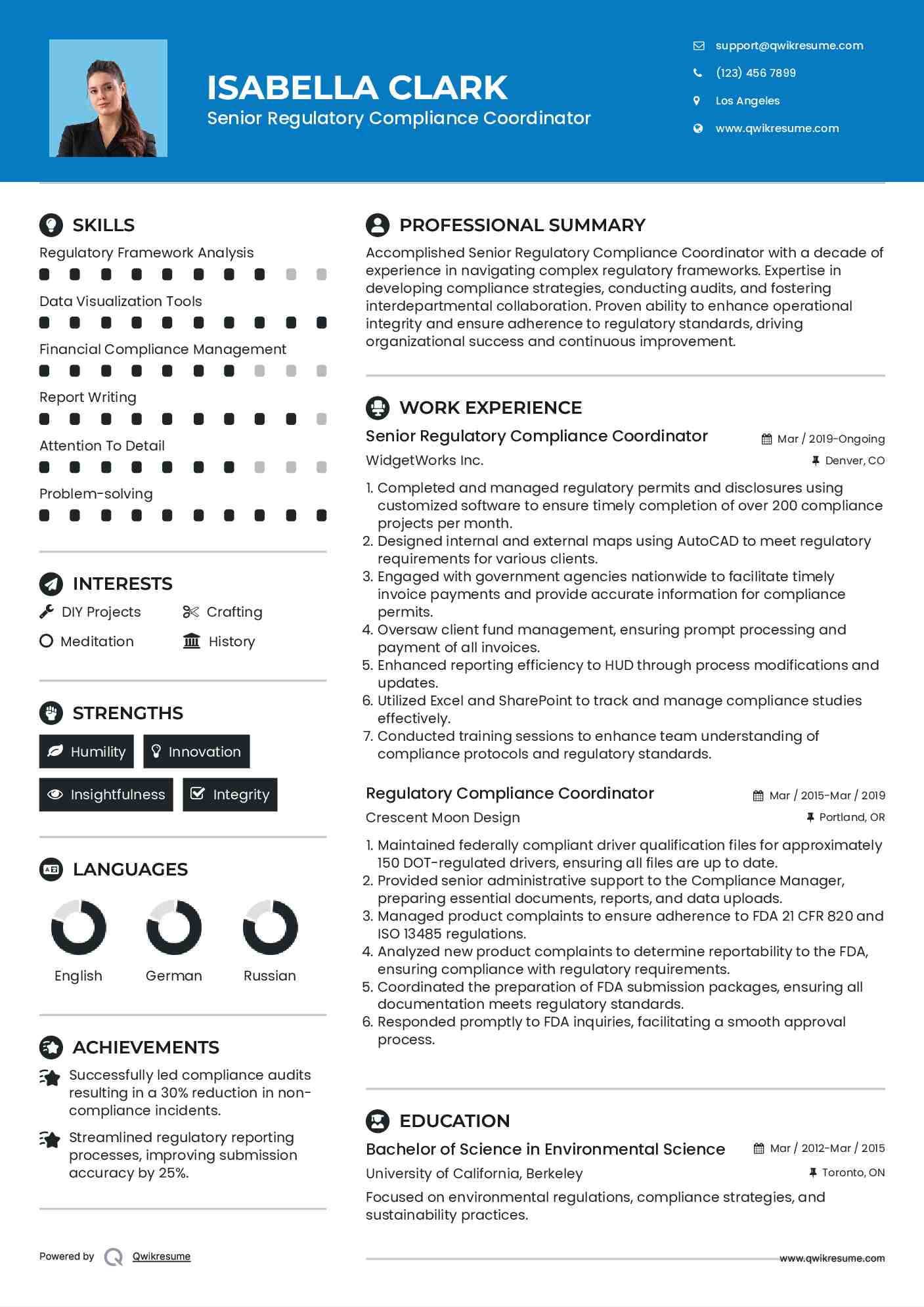 Senior Regulatory Compliance Coordinator Resume Model