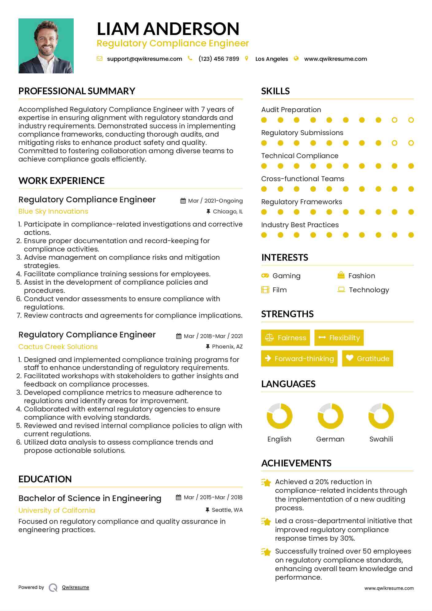 Regulatory Compliance Engineer Resume Format