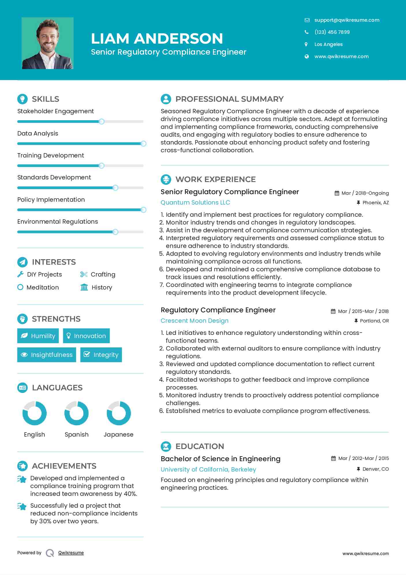 Senior Regulatory Compliance Engineer Resume Format