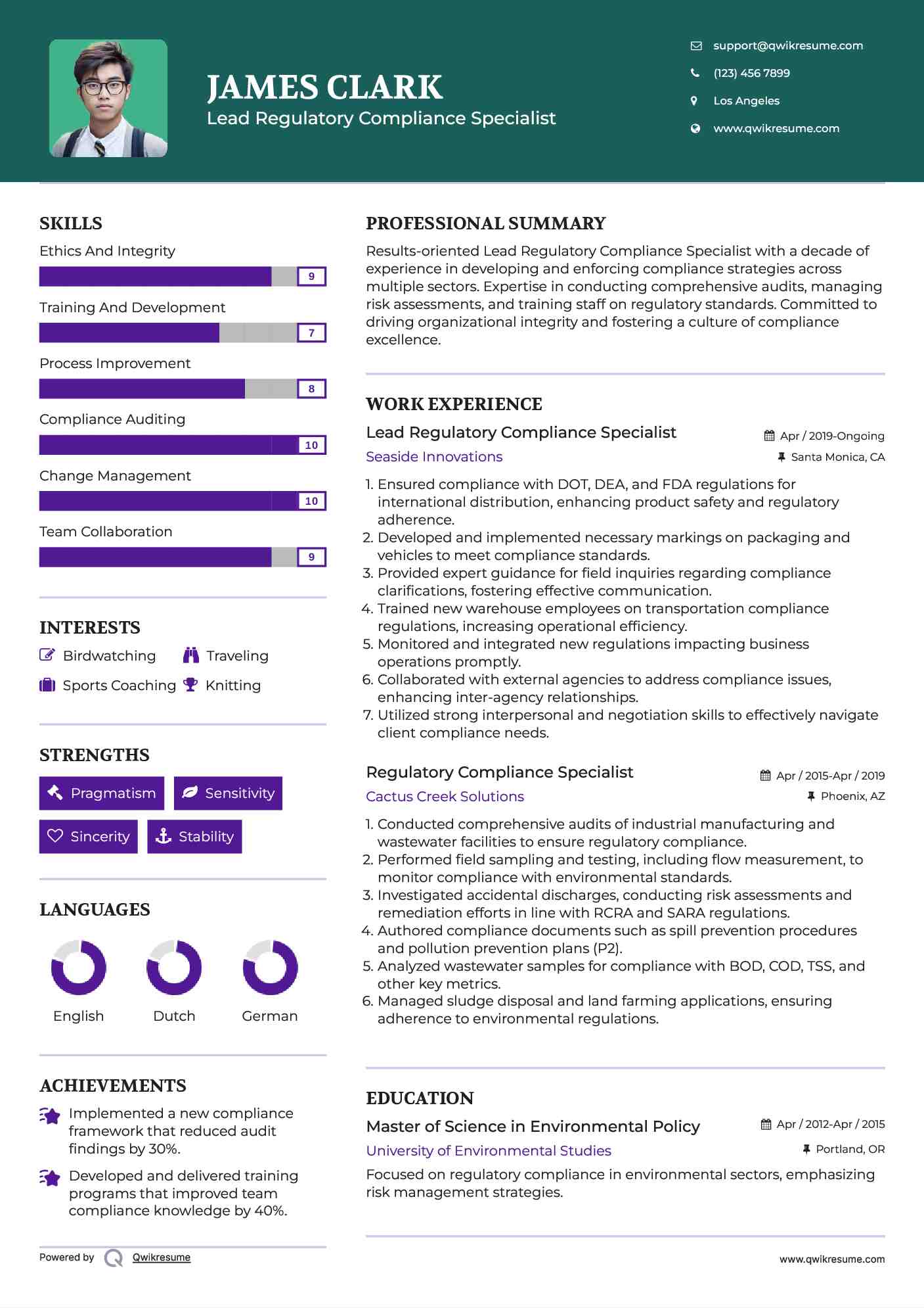 Regulatory Compliance Specialist Resume Samples QwikResume