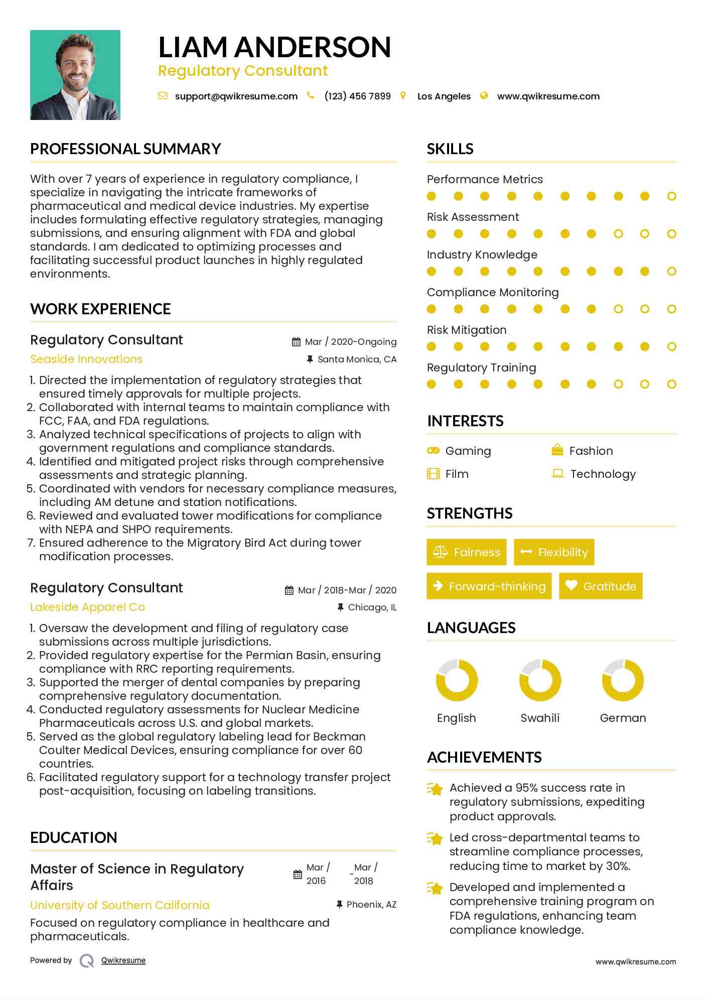 Regulatory Consultant Resume Format