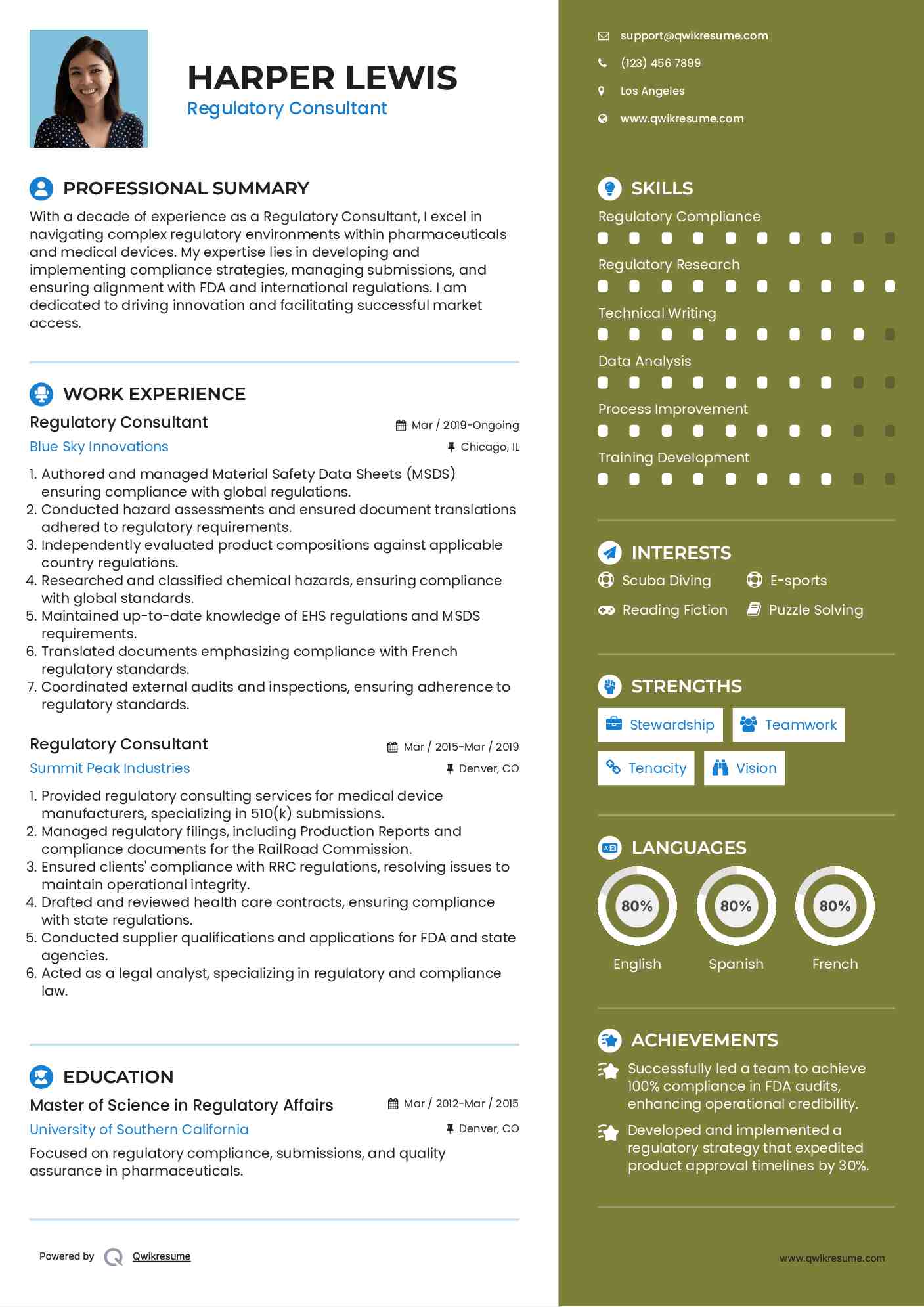 Regulatory Consultant Resume Samples QwikResume