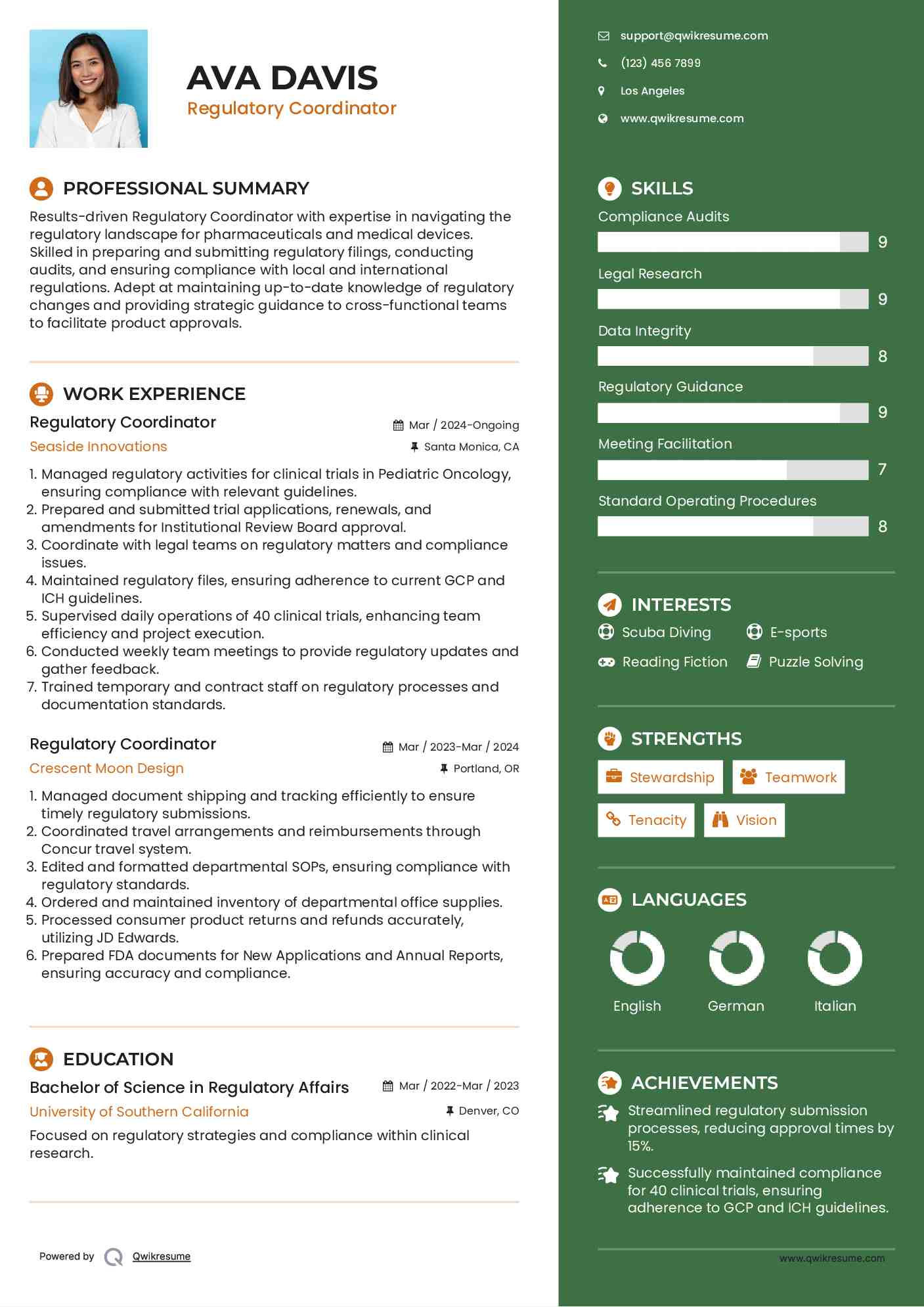 Regulatory Coordinator Resume Format