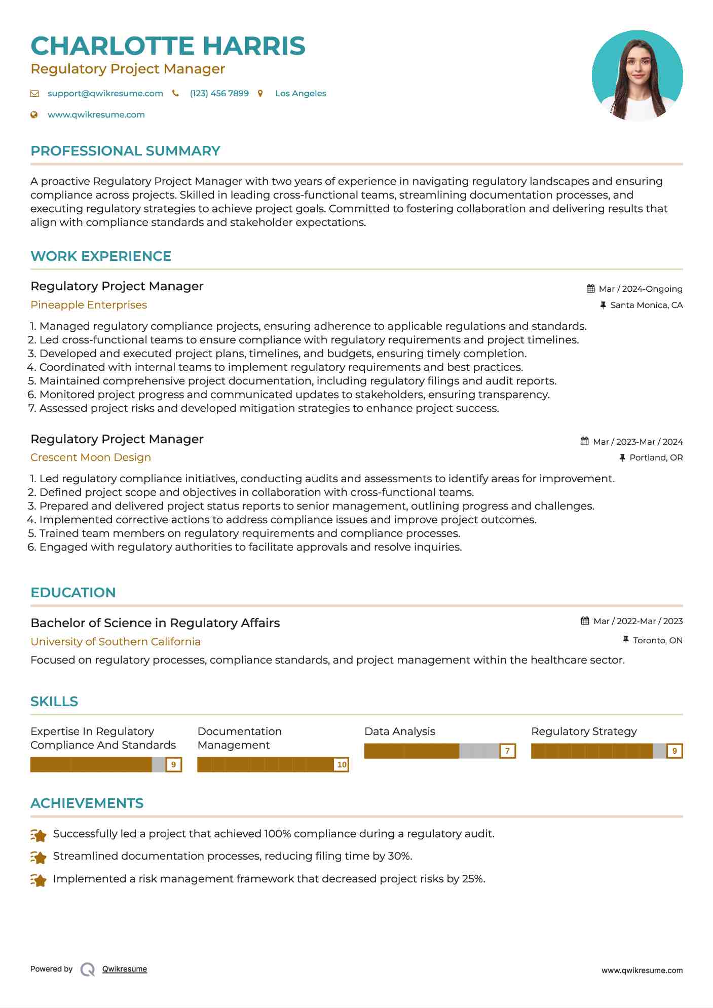 Regulatory Project Manager Resume Model