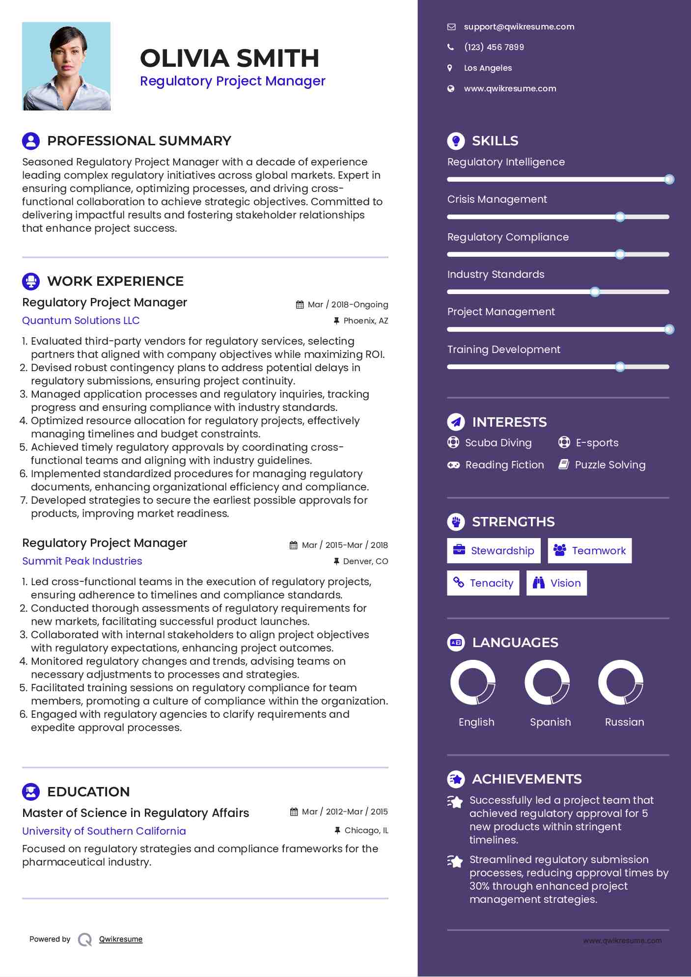 Regulatory Project Manager Resume Format