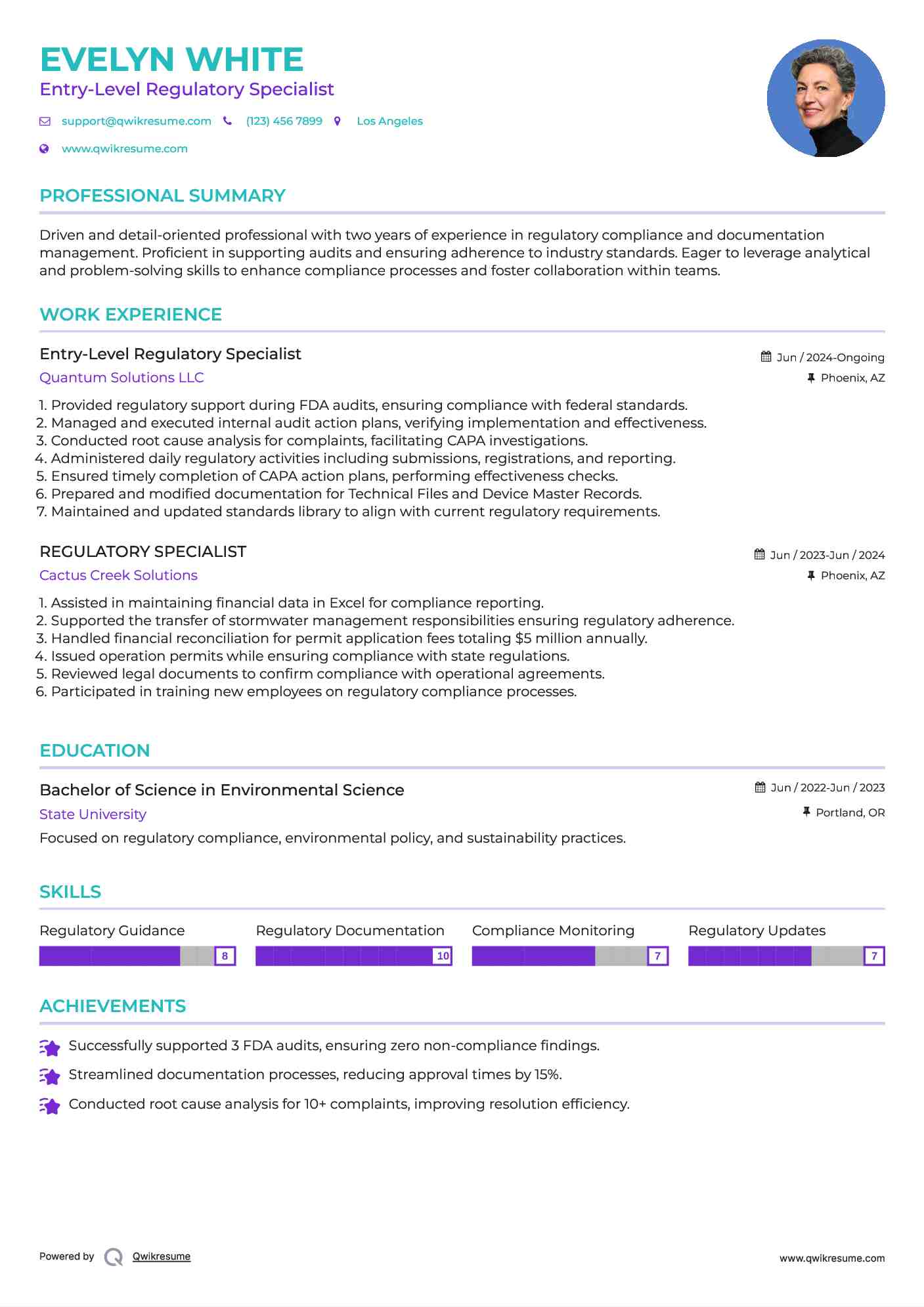 Entry-Level Regulatory Specialist Resume Template