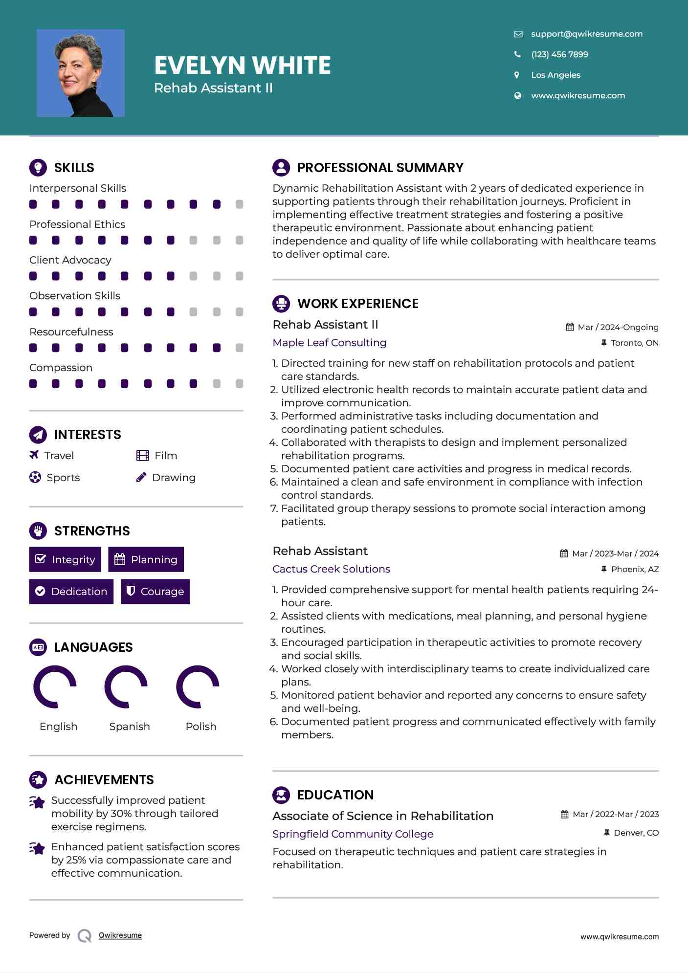 Rehab Assistant II Resume Template