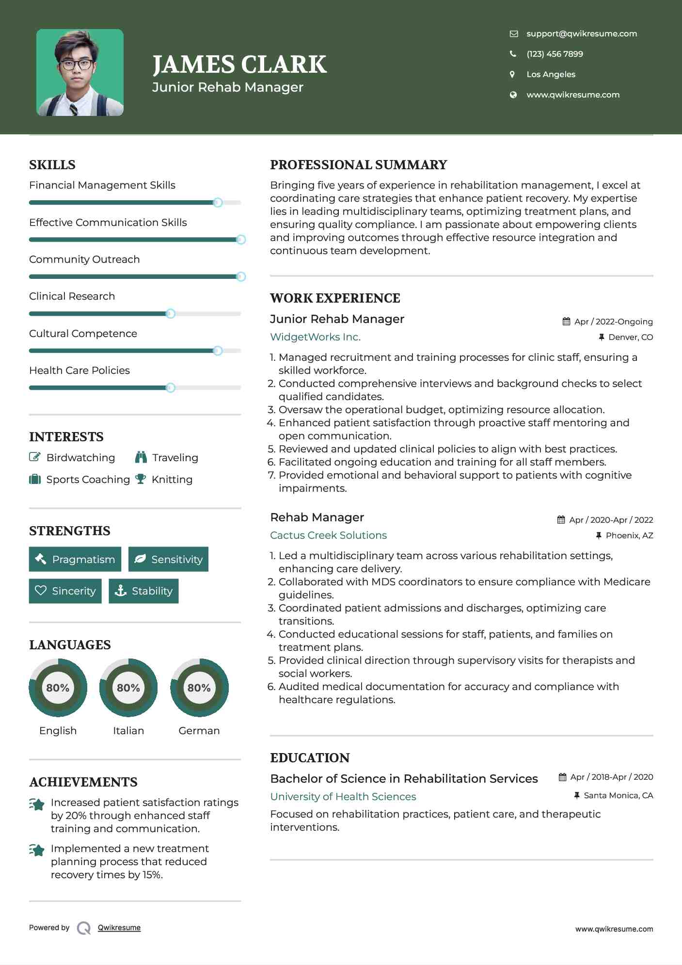 Junior Rehab Manager Resume Model