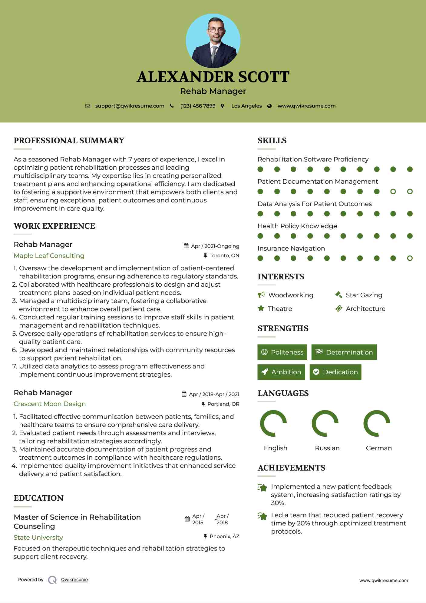 Rehab Manager Resume Template