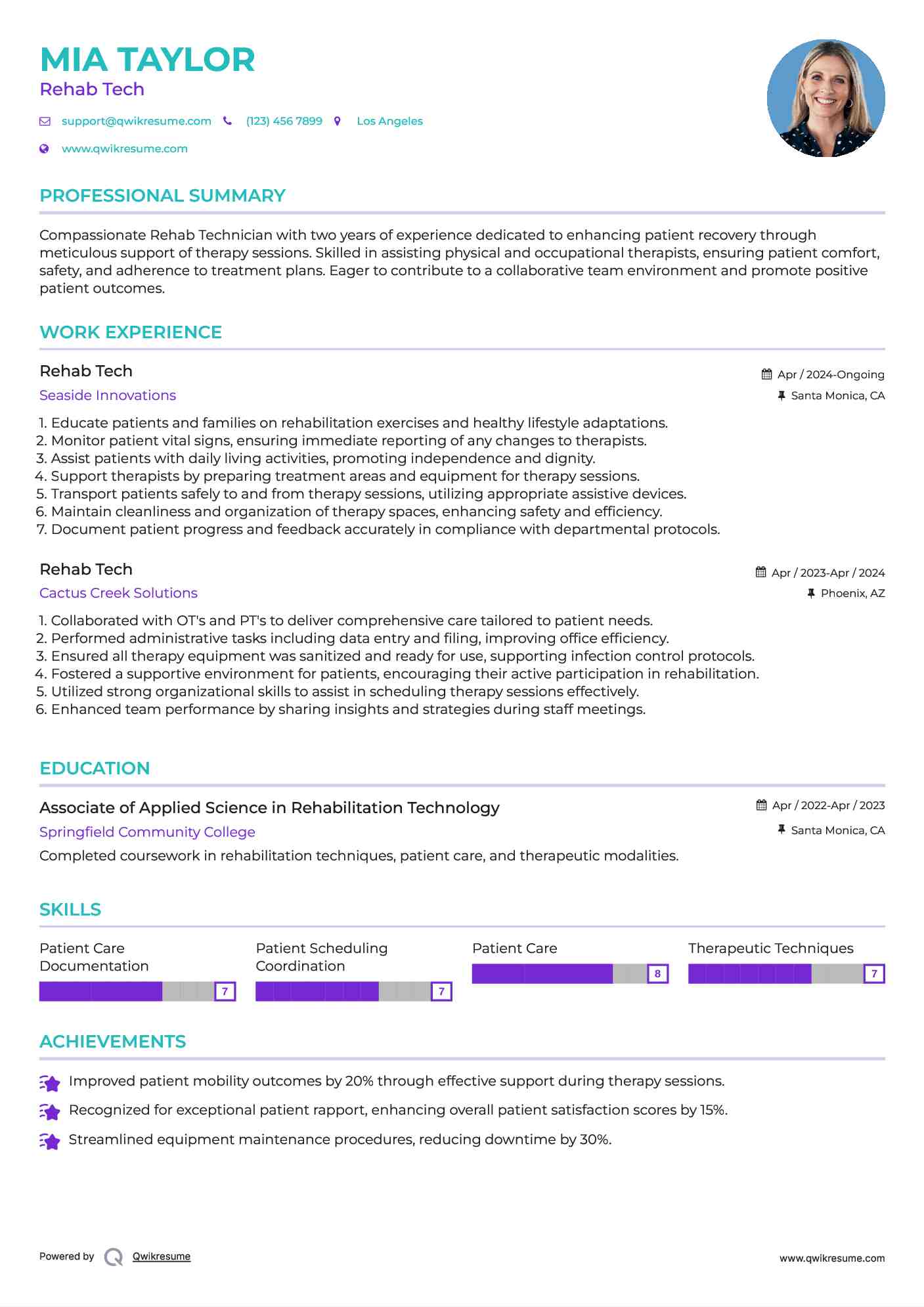 Rehab Tech Resume Model
