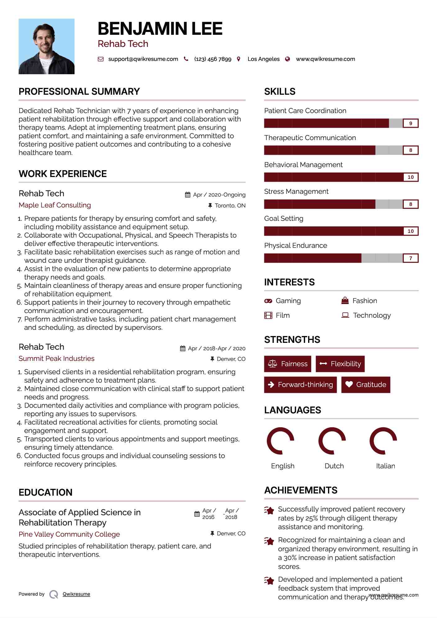 Rehab Tech Resume Example