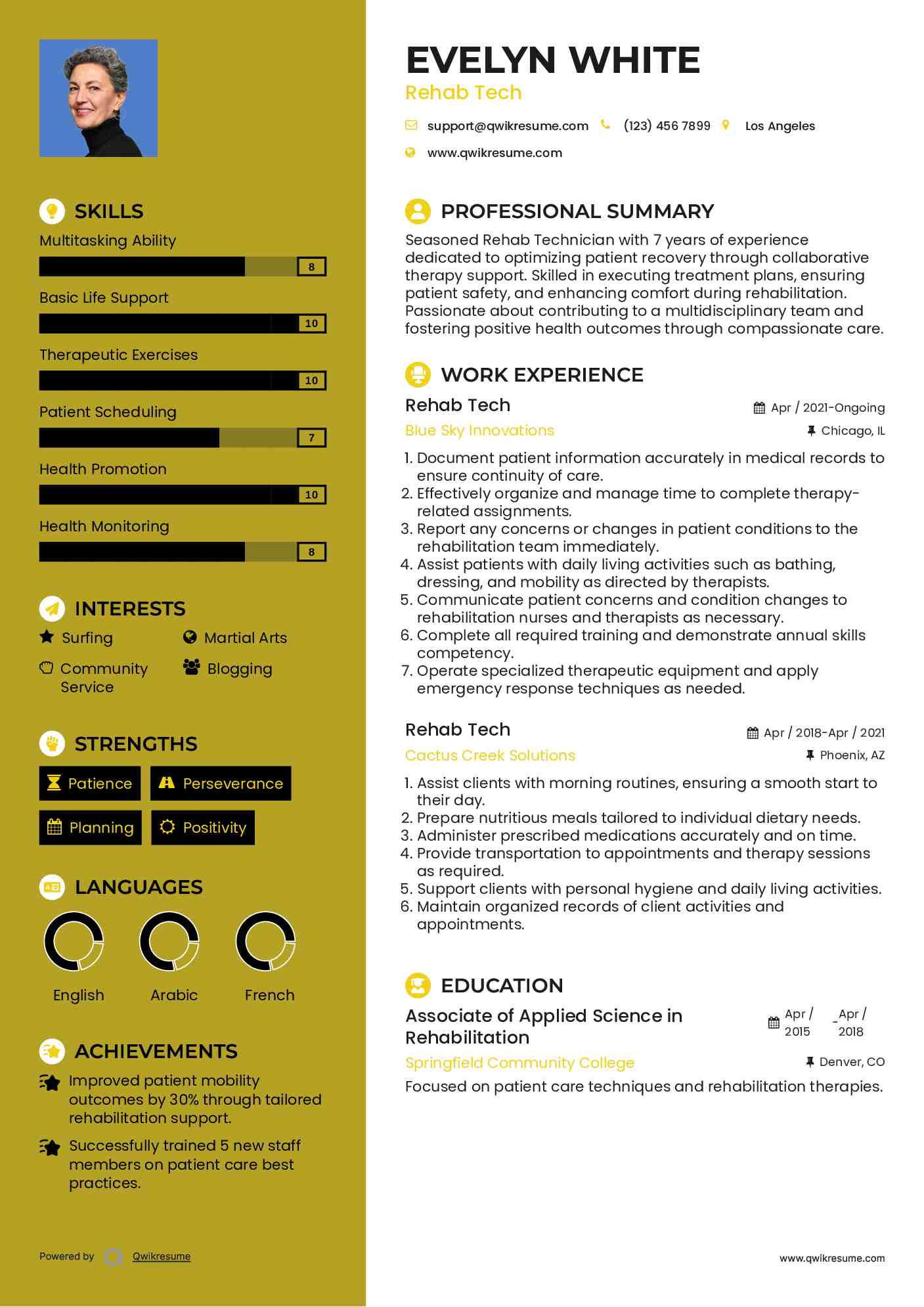 Rehab Tech Resume Model