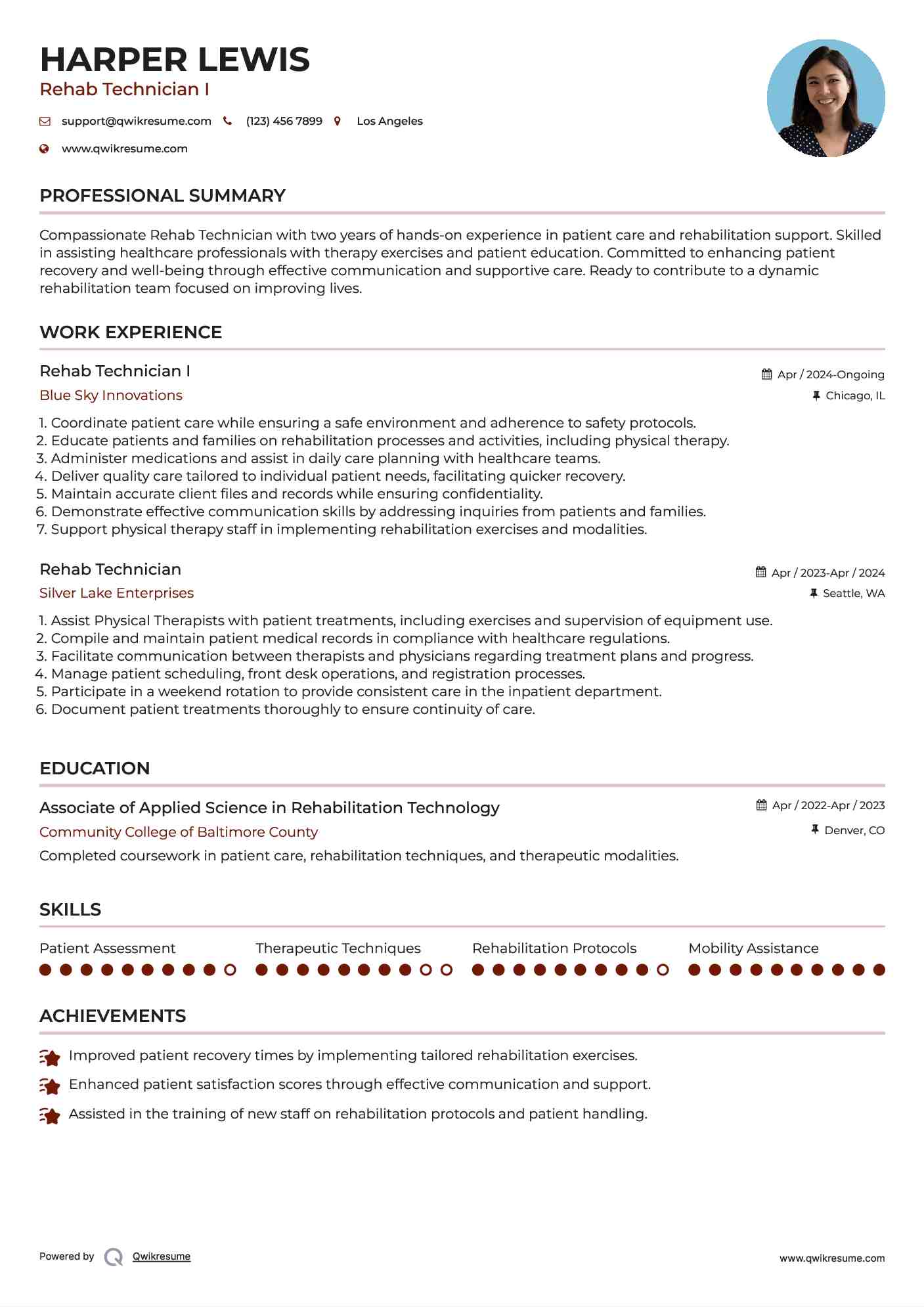 Rehab Technician I Resume Template