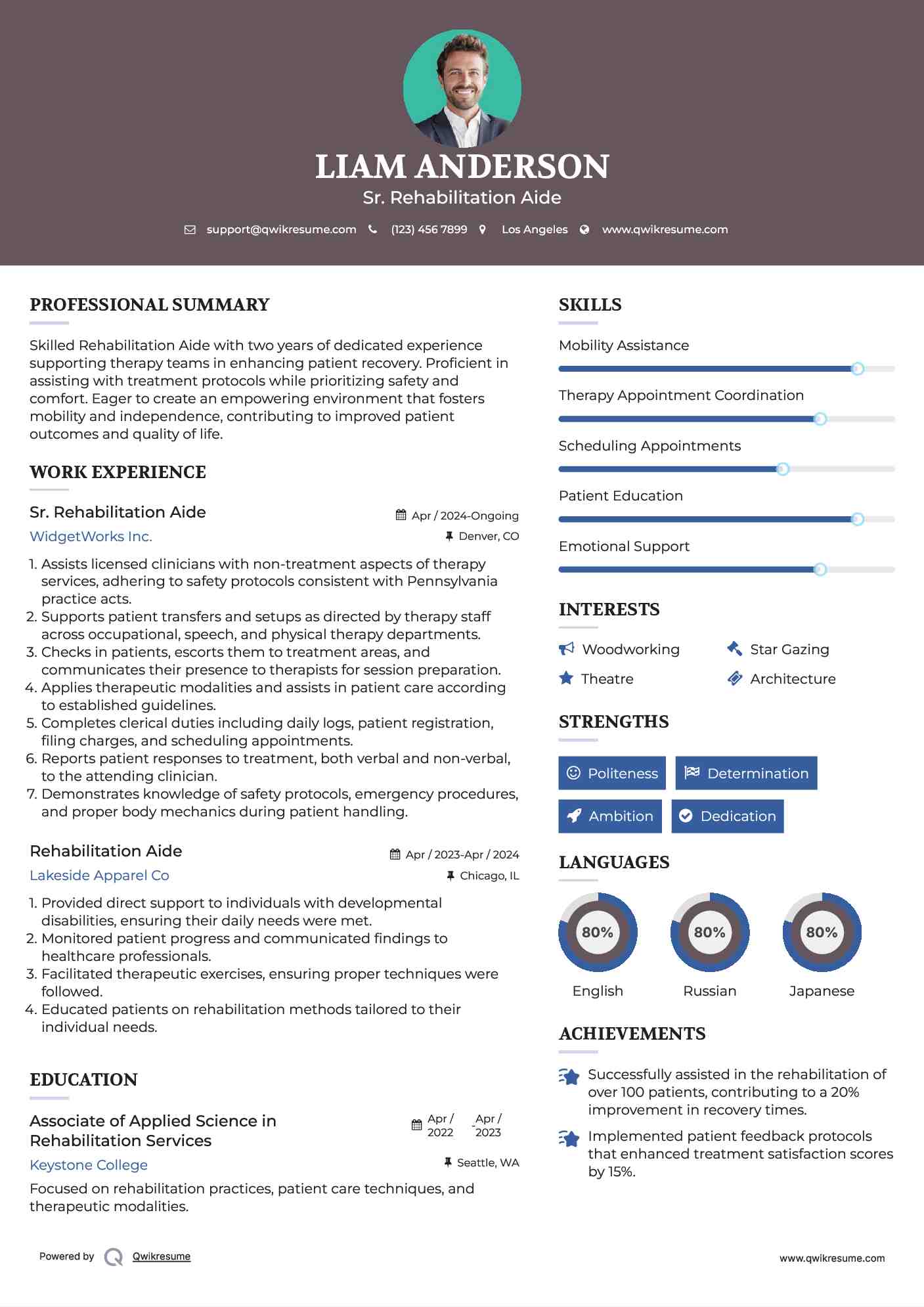 Sr. Rehabilitation Aide Resume Format